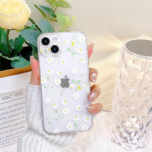 Miniatura 10 de Lovmooful Funda compatible con iPhone 13, diseño de hojas florales de aceite transparente para niñas y mujeres, TPU suave a prueba de golpes,