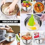 P&P CHEF Mixing Bowl with Lid Set of 7, Stainless Steel Nesting Salad Bowls for Cooking Serving Prepping, Clear Lids & Stackable Design, Size 4.6, 3.5, 3, 2, 1.5, 1, 0.7 Qt - Black