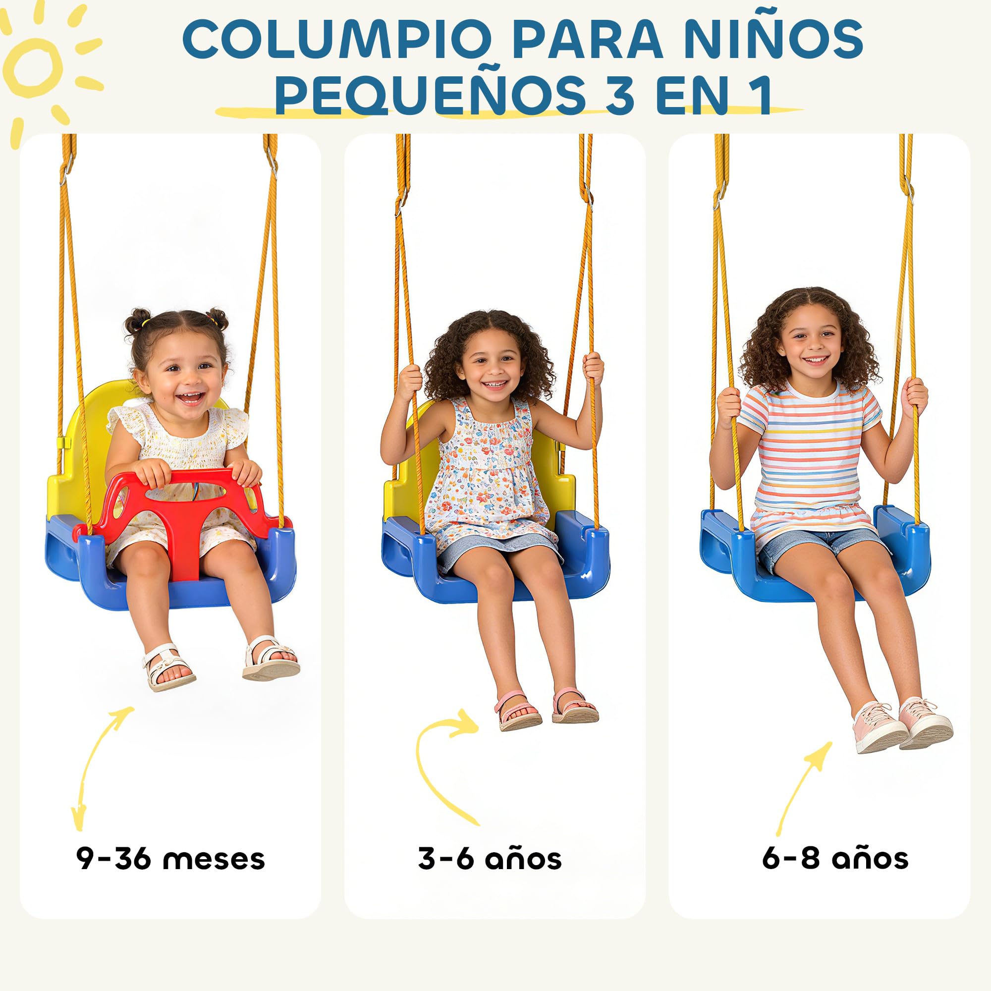 AIYAPLAY Columpio para Bebés 3 en 1 con Cuerdas Ajustables Exterior Azul