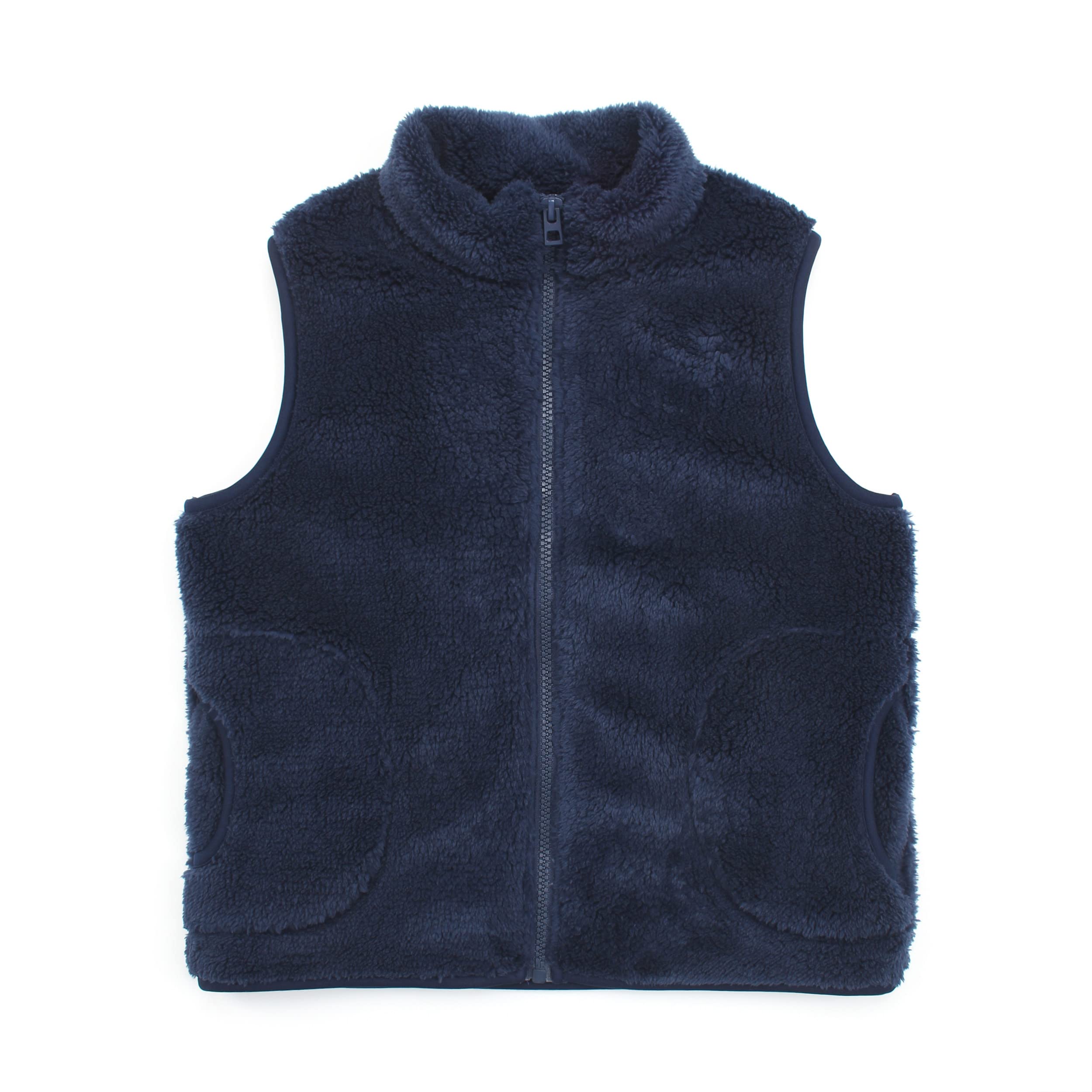 JESKIDS Girls' Boys Sherpa Fleece Vest Outwear Lightweight Solid Color Cute Jacket with Pockets 2-11 Years