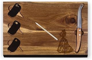 PICNIC TIME Disney Princess Beauty & the Beast Delio Cheese Board and Knife Set, Charcuterie Board Set, Acacia Wood Cutting Board with Cheese Knife and Markers, (Acacia Wood)
