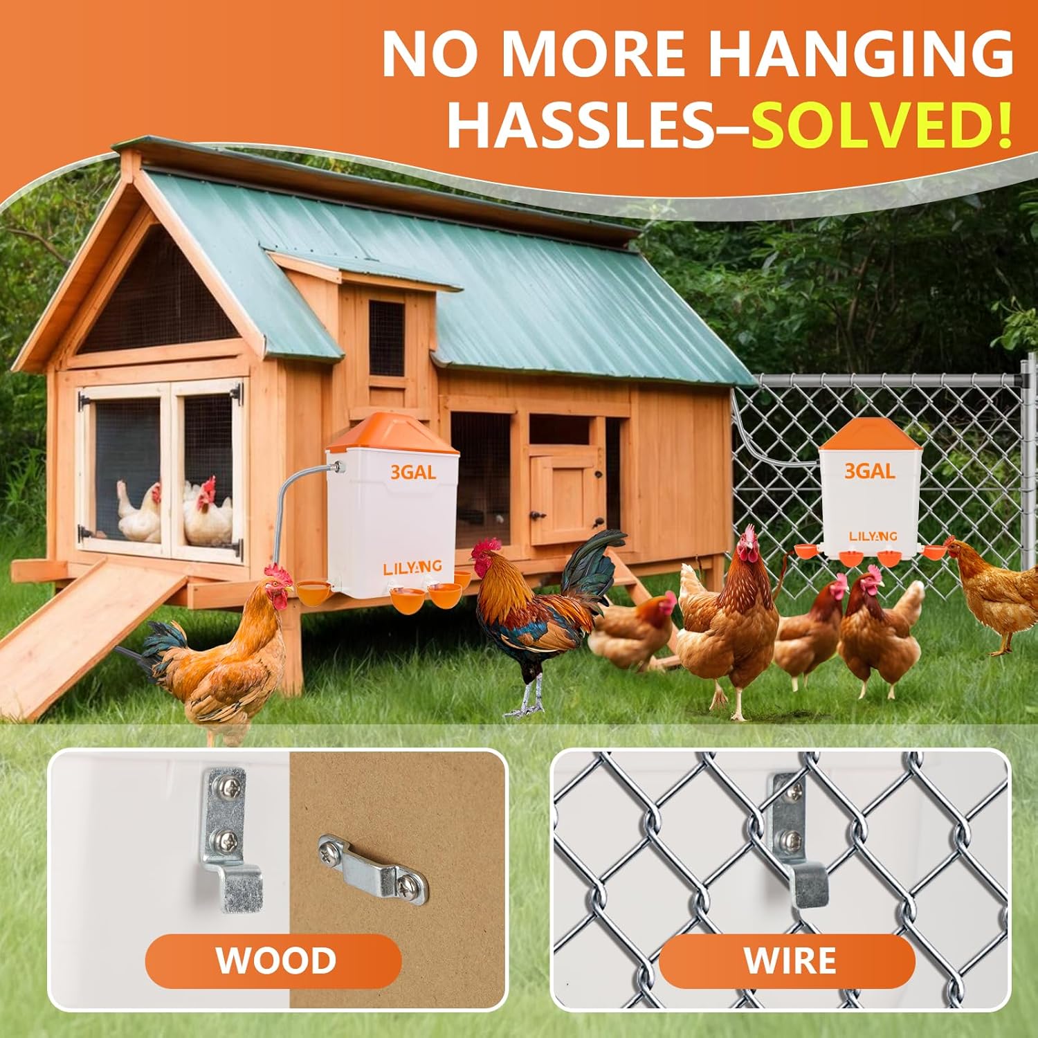 Lilyang Automatic Chicken Waterer 3 Gallon | Float-Control Auto Waterer, Hanging/Standing Design, Connect to 3/4'' Faucet & Hose, Effortless Hydration Solution for Backyard Coop & Small Farm