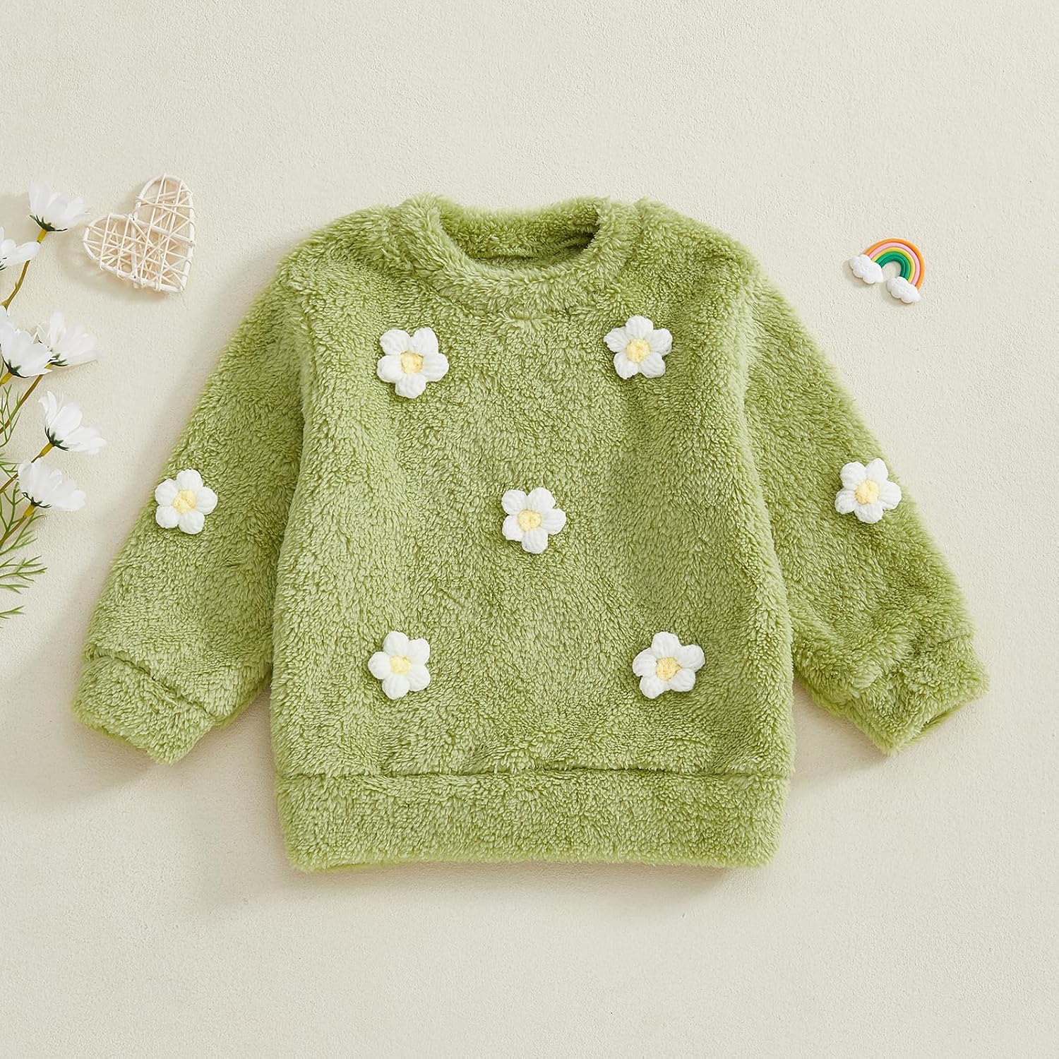 Amnnchya Kids Toddler Girl Clothes Cute Floral Little Girls Furry Sweatshirt Pullover Tops Baby Warm Fall Winter Outfits