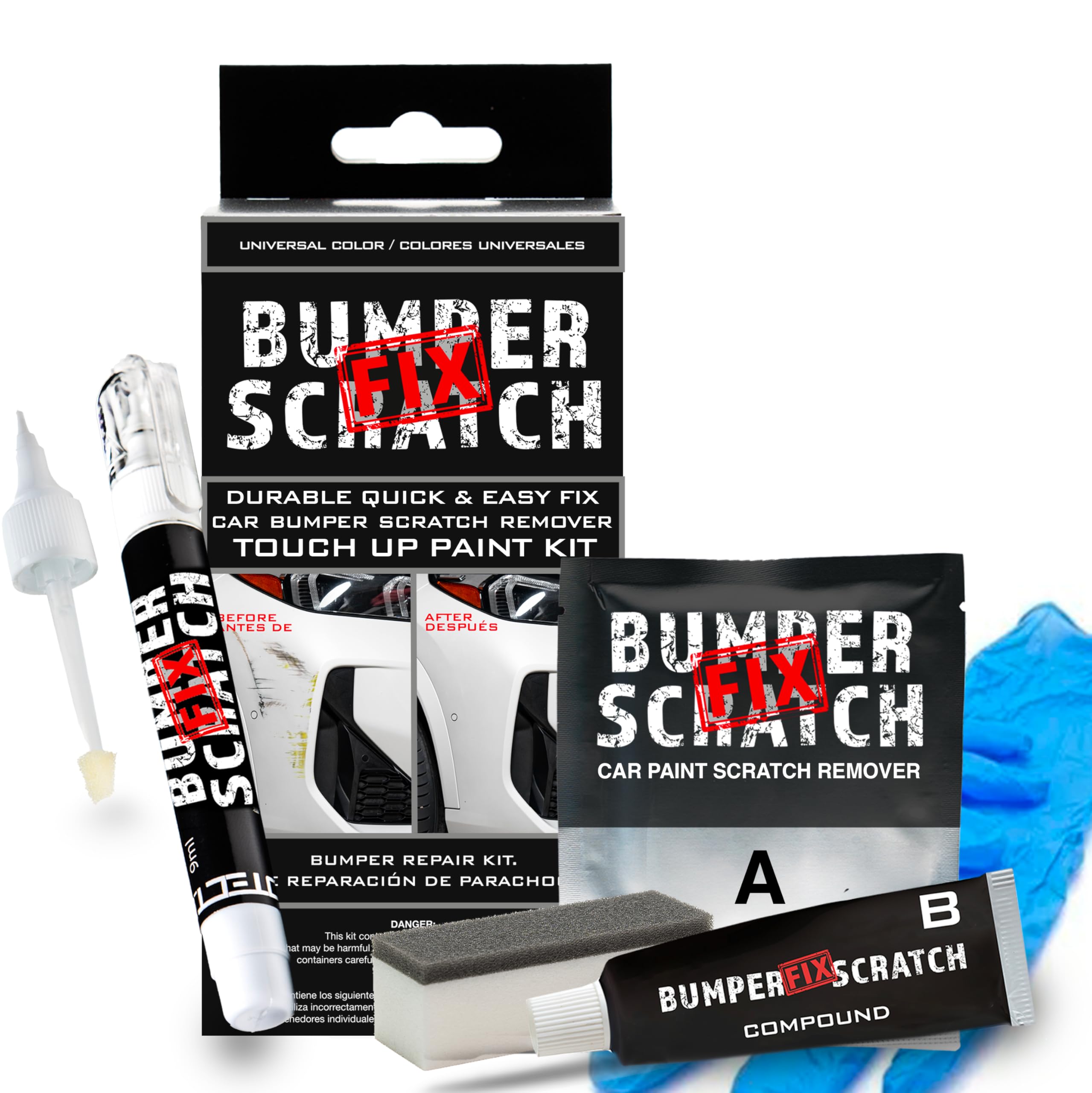 BUMPER SCRATCH FIX TOUCH UP PAINT KIT FOR SCRAPED SCRATCHED BUMPER QUICK AND EASY ALL IN ONE BUMPER REPAIR KIT AND SCRATCH REMOVER UNIVERSAL COLOR