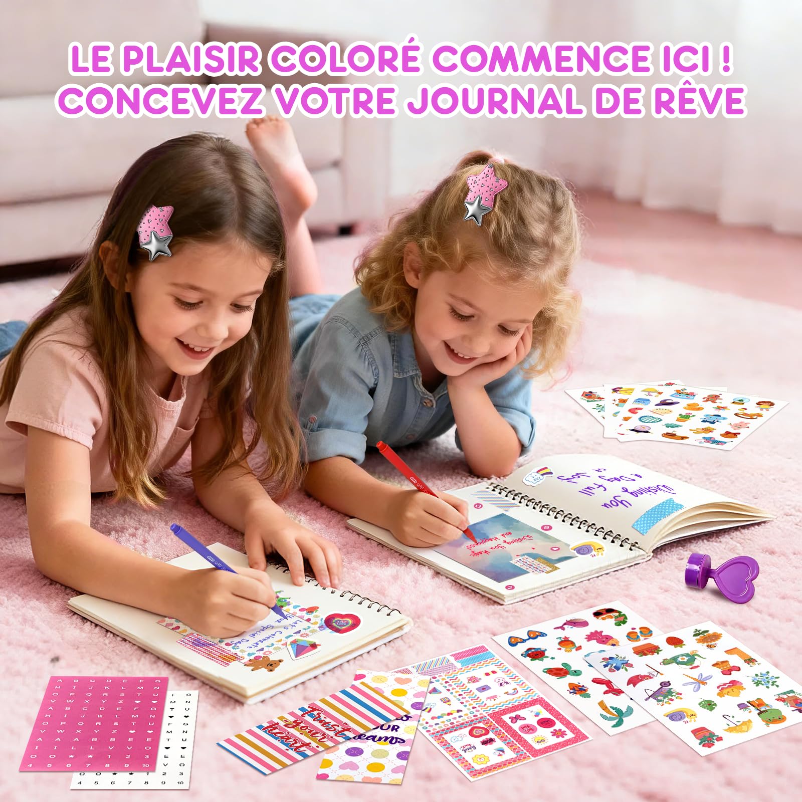 Kit de Journal de Bricolage, Pack 2 Carnets avec Accessoires pour Scrapbooking - Cadeaux Anniversaire pour Filles 8-12 Ans
