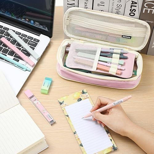 Miniatura 7 de Teling 37 piezas de suministros estéticos para el regreso a clases con bonito estuche para bolígrafos, 12 marcadores pastel, 12 lápices mecánicos de