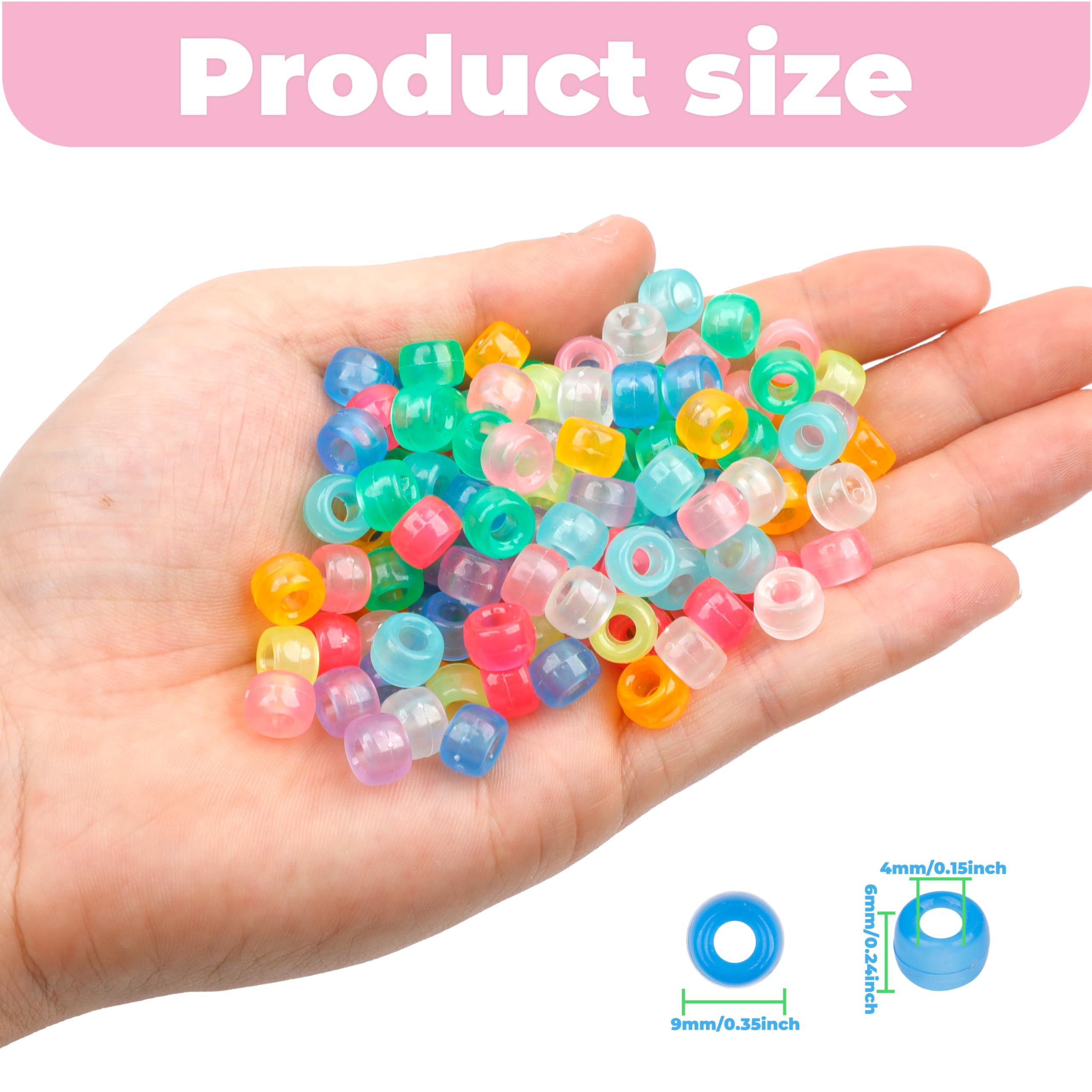 Lot De 550 Perles Phosphorescentes En Plastique Pour Tresses De