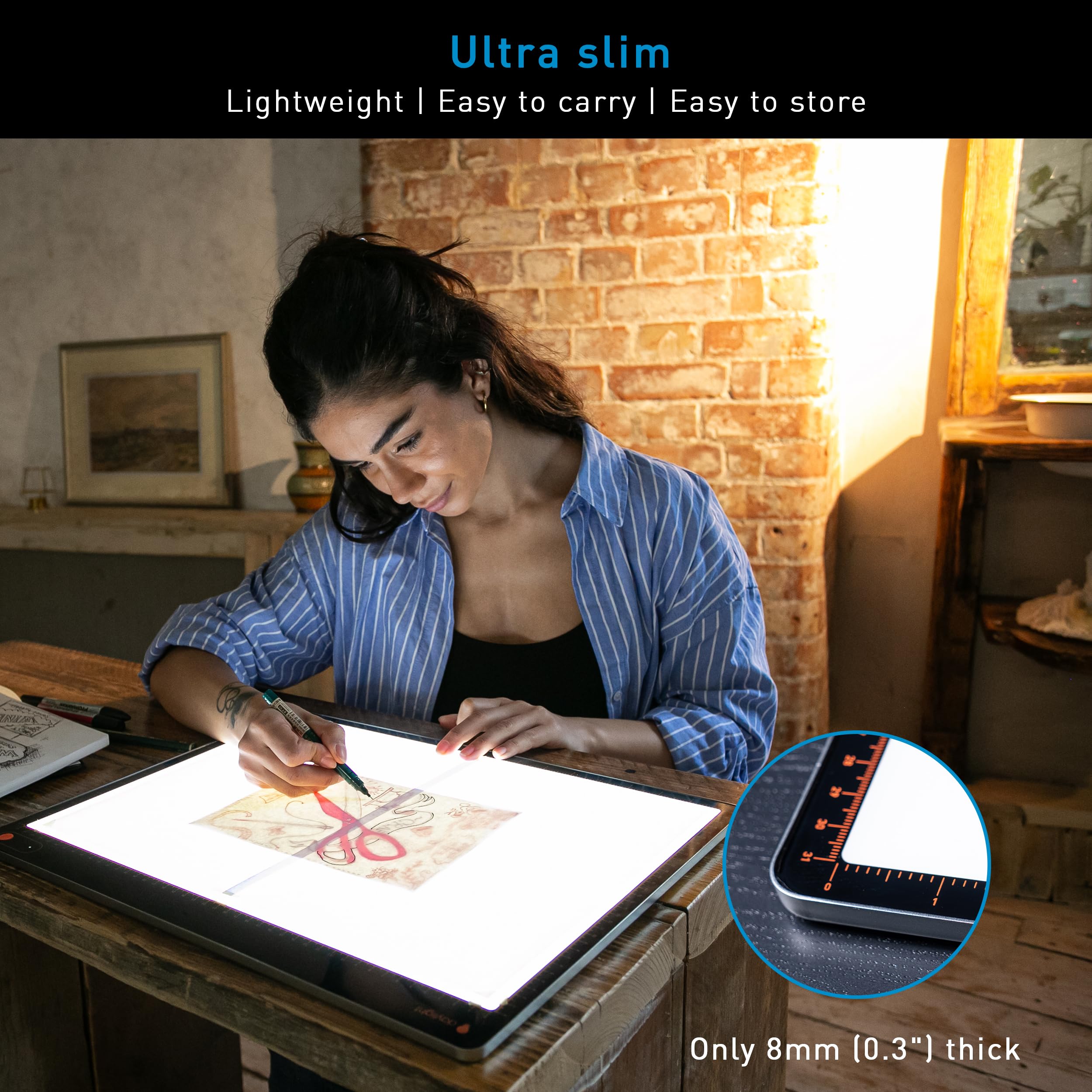 Daylight Tabla XL A3 Professional Lightpad - Tavola da tracciamento a LED in alluminio ultra sottile con dimmer a 3 fasi e 6.800 Lux