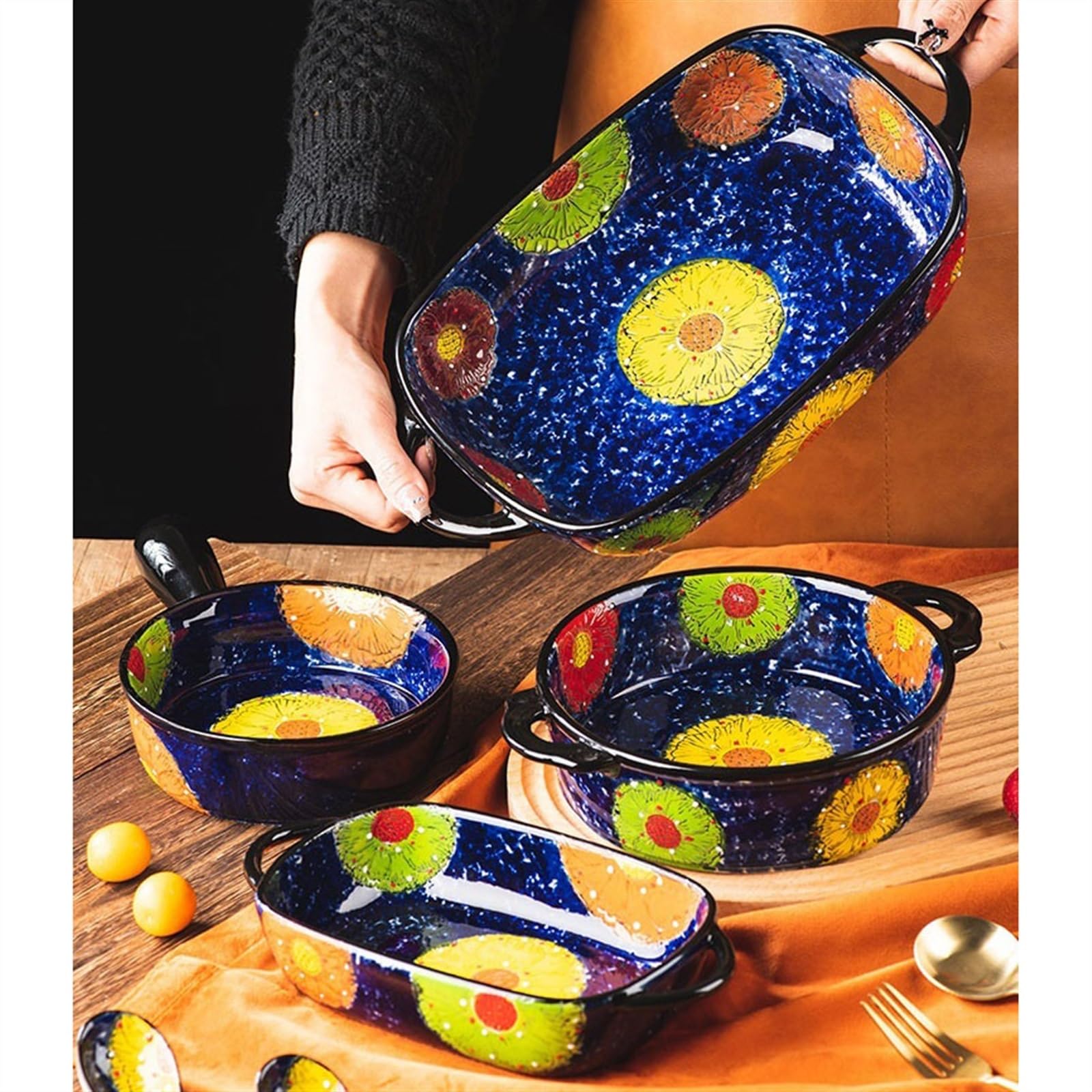 Auflaufformen Keramik-Auflaufform, Geschirr, Backen, Spaghetti-Auflaufform, hochtemperaturbeständig, mit Griff, for Ofen, Mikrowelle Lasagneform(19.5cm)