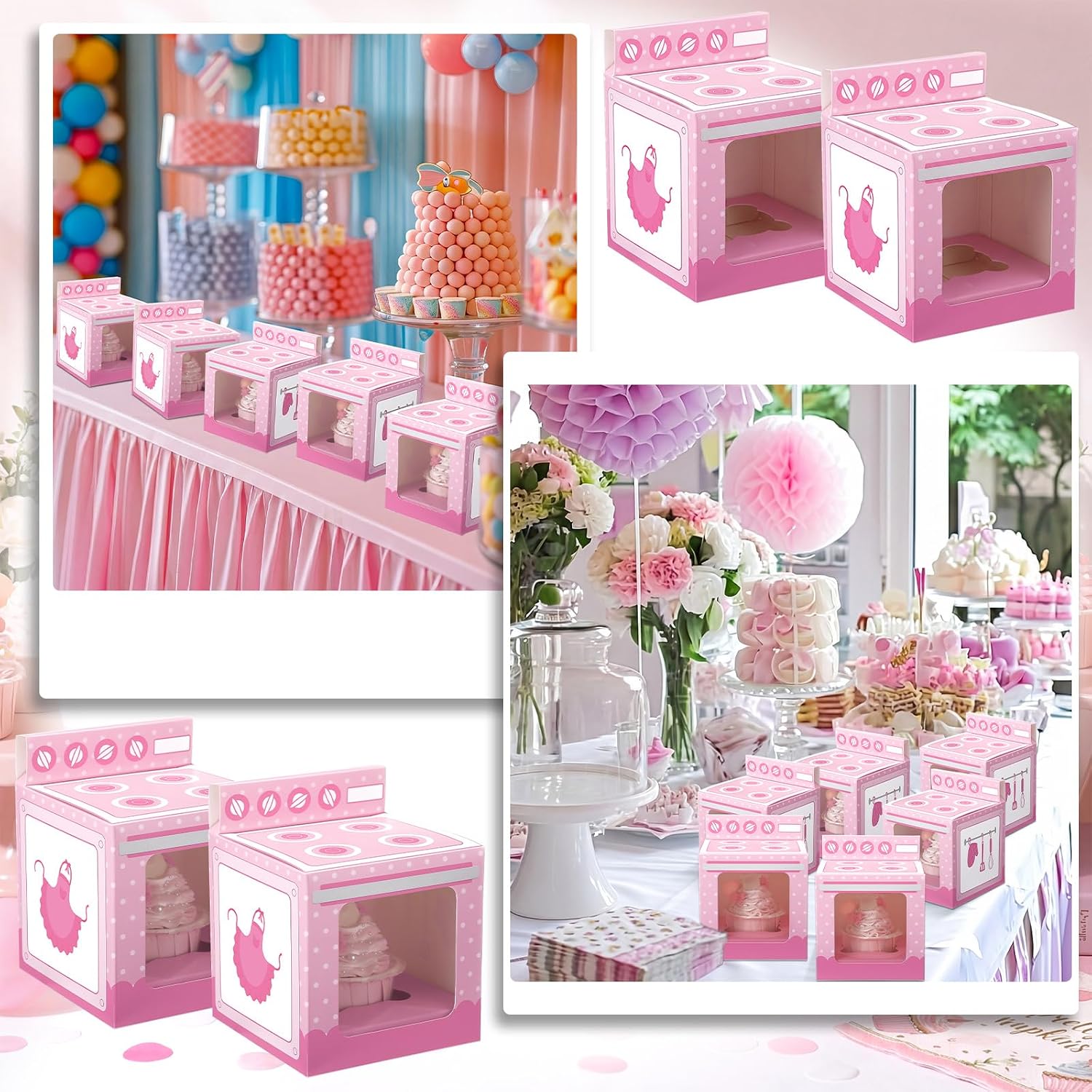 24 Pcs Bun in The Oven Cupcake Boxes with Window 4.7" Pink Cupcake Boxes