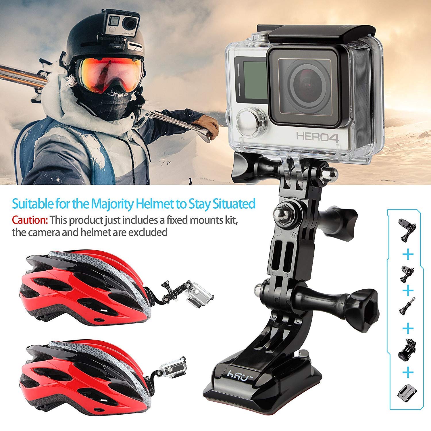 HSU Mocowanie kasku do GoPro, samoprzylepny uchwyt na kask z 3M do Hero 12/11/10/9/8/7/6/5/4/3 i innych kamer sportowych
