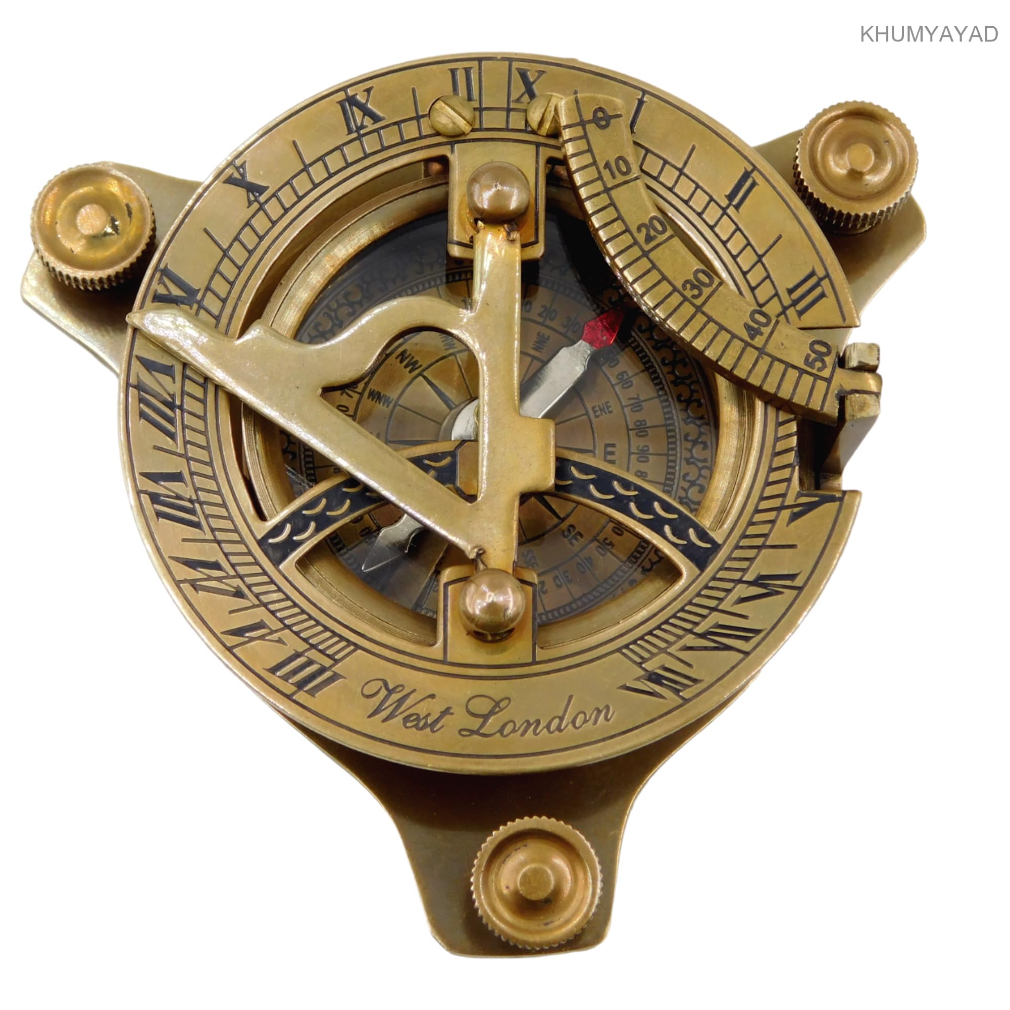 Reloj de sol de latón con brújula náutica vintage réplica de reloj de sol con caja de palisandro