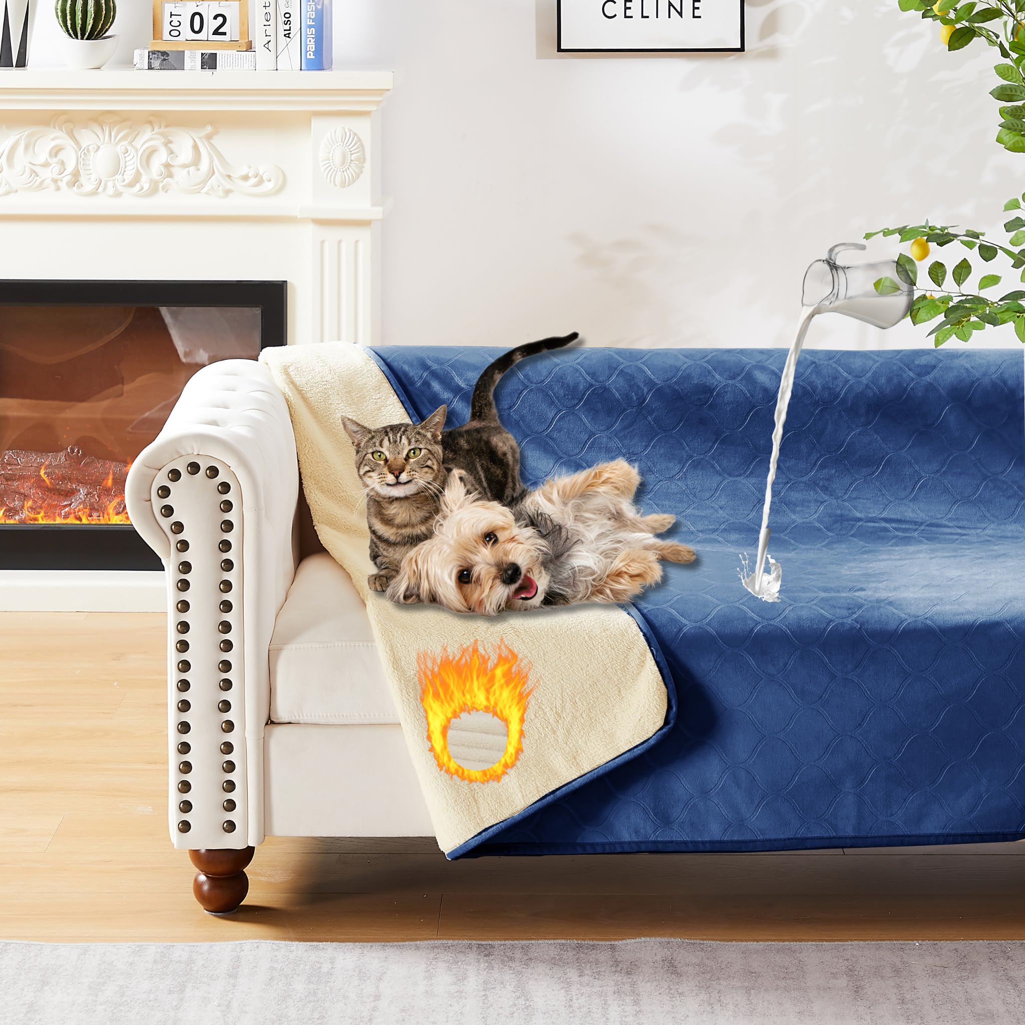 YMYDYFC Waterproof Dog Blanket Washable - 80x100cm Fleece Dog Blanket For Dogs and Pets,Pet Throw Protects Bed and Sofa with Soft Plush Pet Throw Protects Bed Easy Care for and Machine Washable,Blue