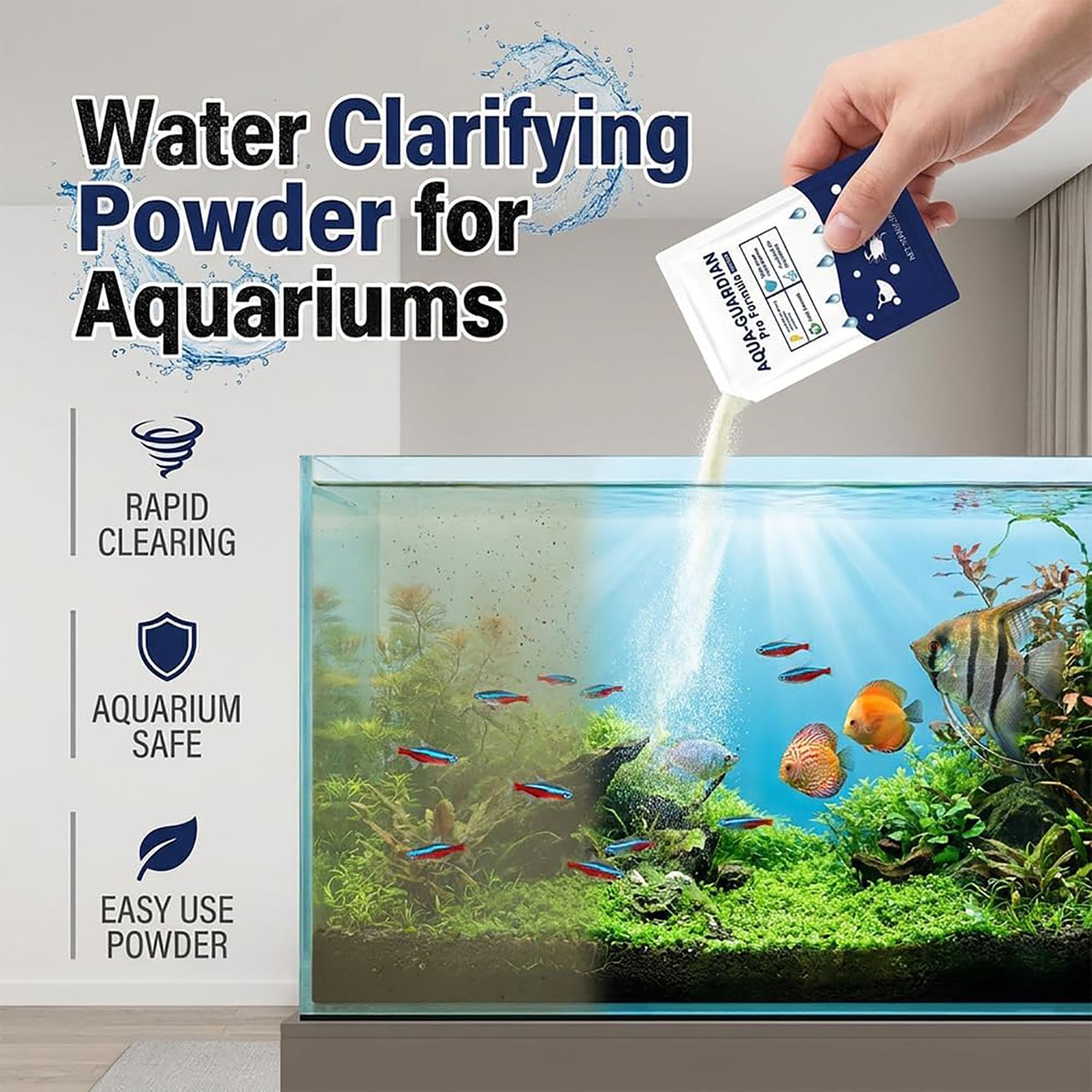 Aqua Guardian Pro Formula para estanques, Polvo para el Cuidado acuático, fácil de Mezclar para Peces, camarones y cangrejos. Mantiene el Agua cristalina por más Tiempo (10Pcs)