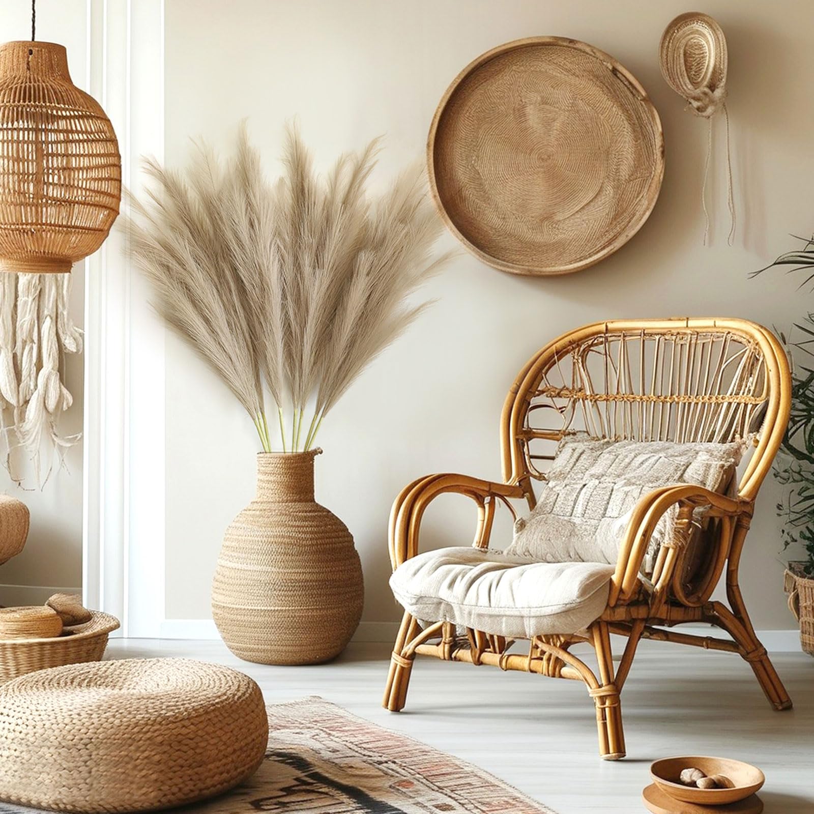 8 pcs Faux Pampas Grass 113CM, Soffice Erba Artificiale Pampas Falso Erba Pomposa per Vaso Home Wedding Decor (marrone)