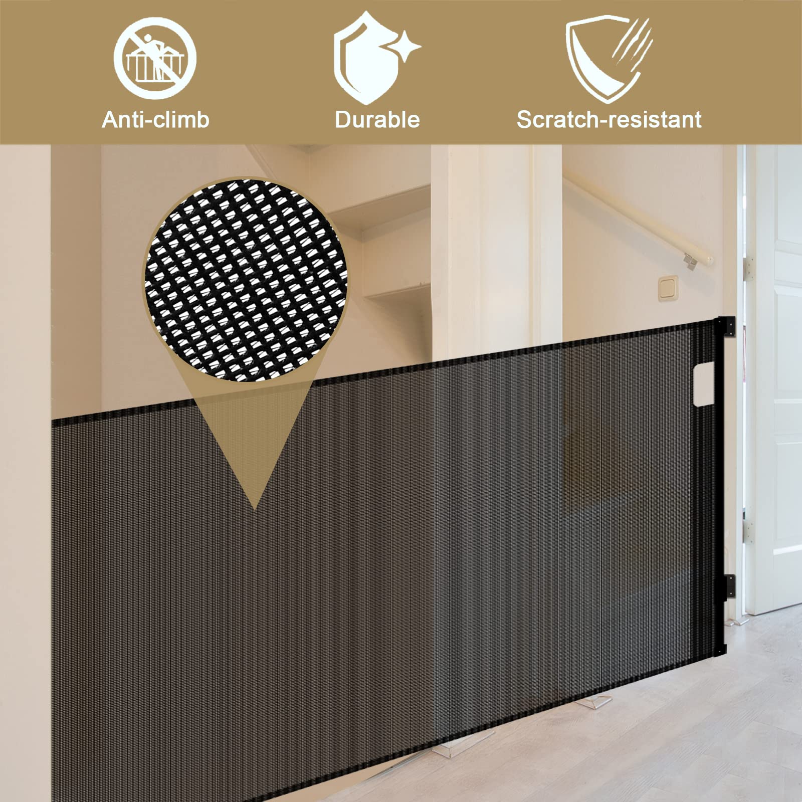 120 Inch Extra Wide Retractable Baby Gates - Extra Long Mesh Baby Gate Child Safety Gates for Large Openings Indoor Dog Gates for Doorways, Stairs, Hallways, Indoor/Outdoor (Black)