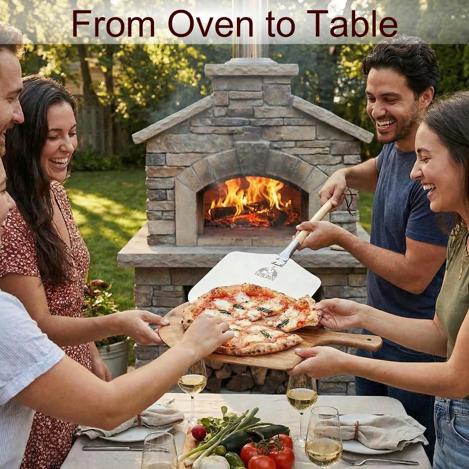 Chicago Brick Oven Pala de pizza de 30,5 x 35,5 cm, pala de pizza de metal de aluminio de 90,2 cm de largo con mango de madera desmontable de 53,3 cm, espátula para pizza