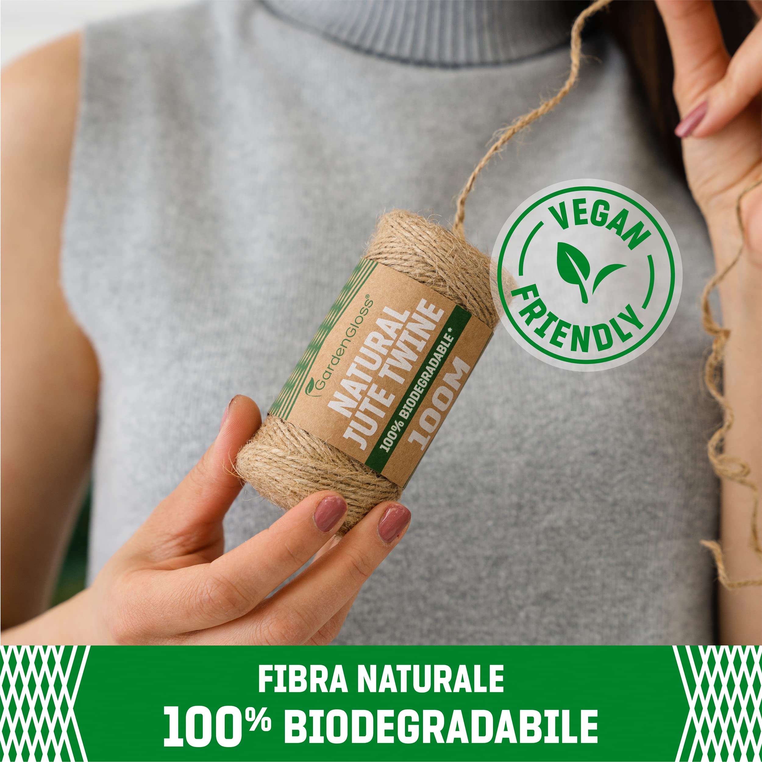 GardenGloss® Corda Juta In Fibra Naturale (100m) - Spago per il giardinaggio, l'artigianato, il fai da te e le confezioni regalo - 100% biodegradabile