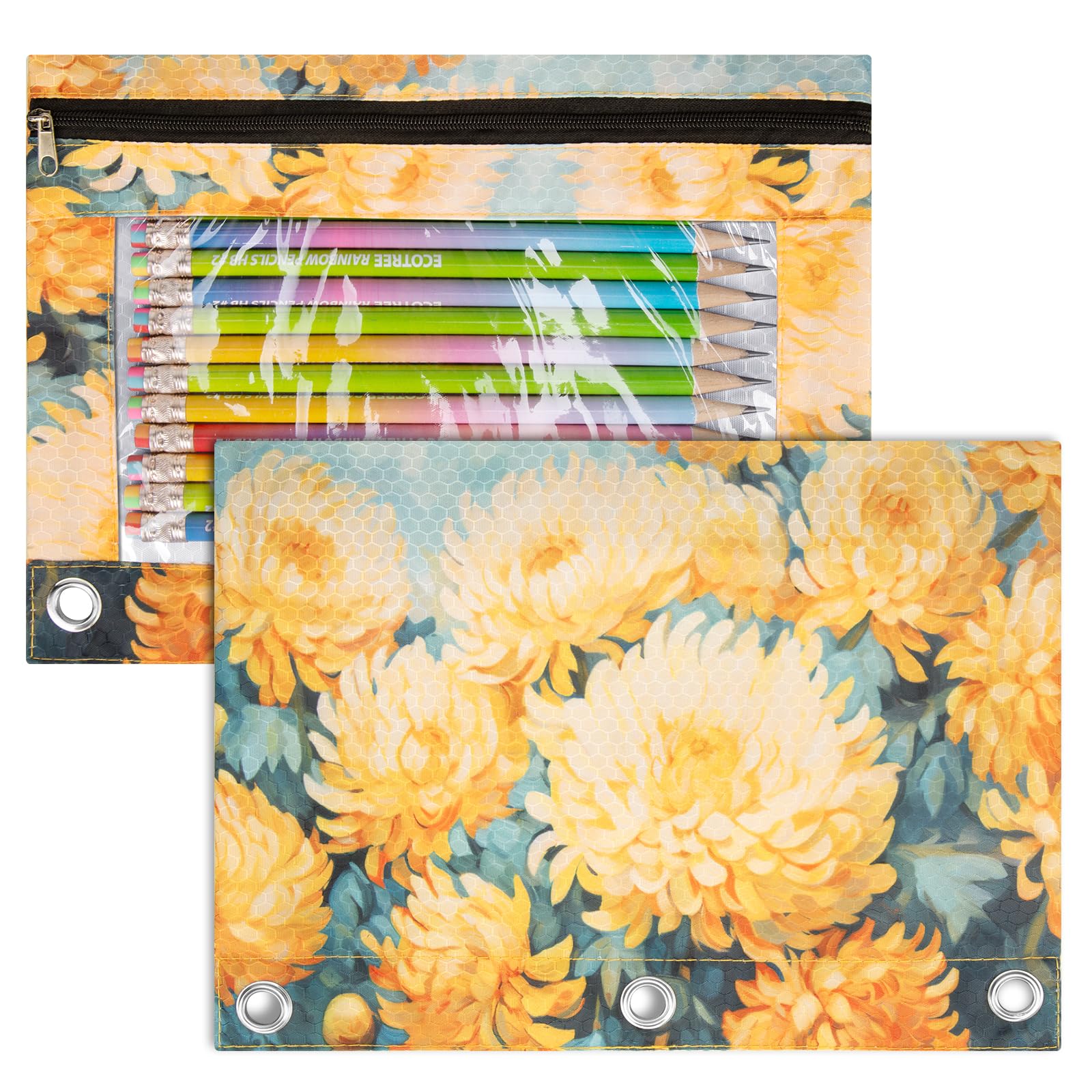 IKAYAS Flower Pencil Pouch for 3 Ring Binder bulk Binder Pencil Pouch with Zipper, Pencil Pouches Pencil Bags for Classroom Pencil Box Pencil Case for