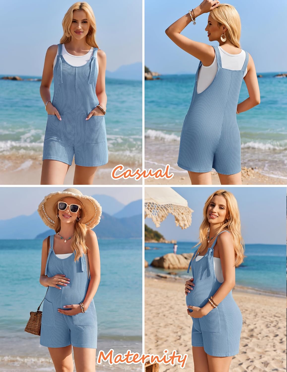 Ekouaer Rompers for Women 2025 Fashion Ribbed Knit Jumpsuit Scoop Neck Loose Outfit Wide Leg Summer One Piece Shortalls - Image 4