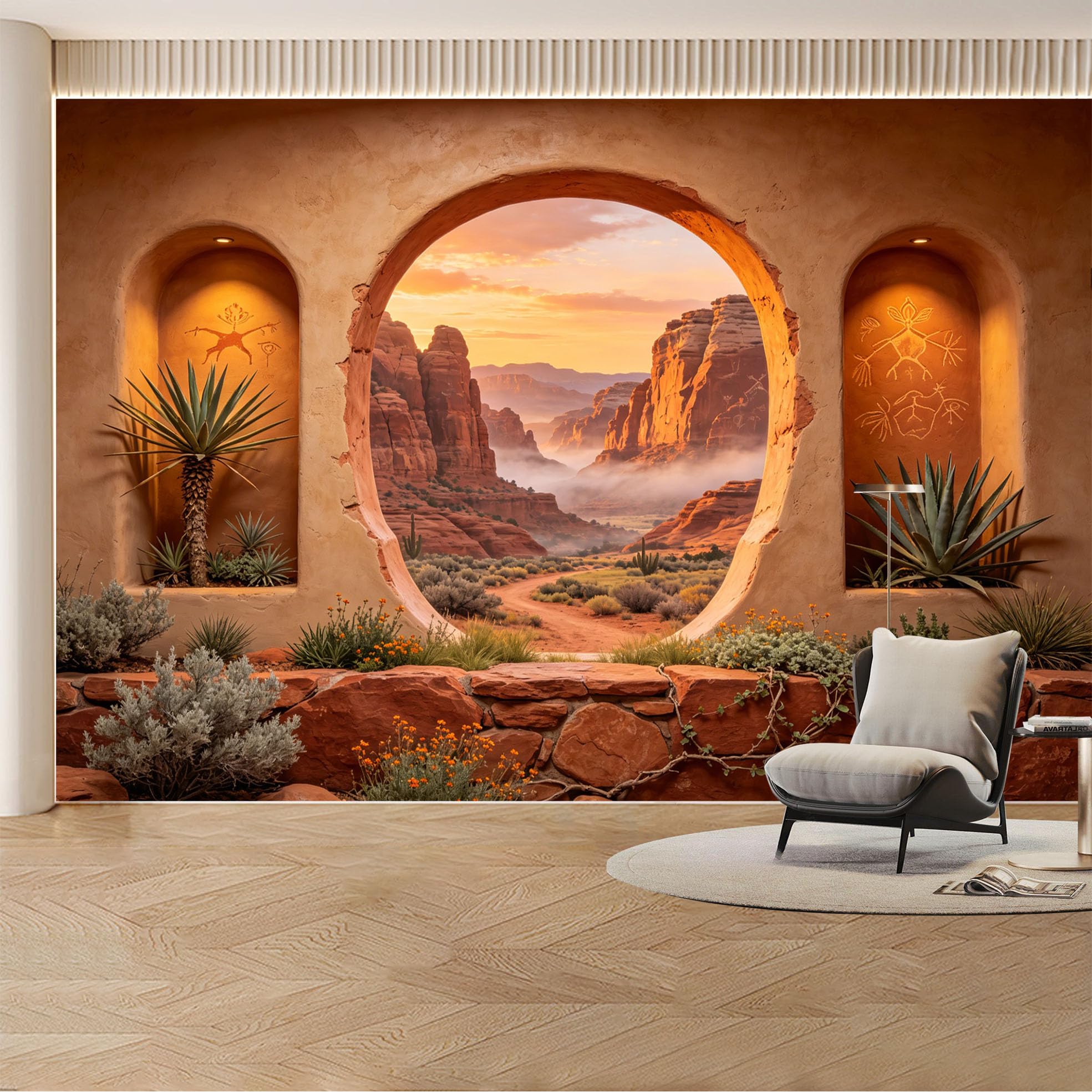 Kayorowalls Bh20260620036 Custom Wall Mural Wallpaper Desert Canyon Landscape Nature Wall Decor Large Wall Art Boho Sunset Vintage Removable Selfadhesive Large Photo For Living Room， Bedroom， Office