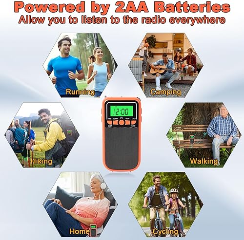 Miniatura 7 de Radio portátil AM FM SW, radio transistor con linterna LED, radio a batería 2AA para recepción de largo alcance, radio Walkman de bolsillo de