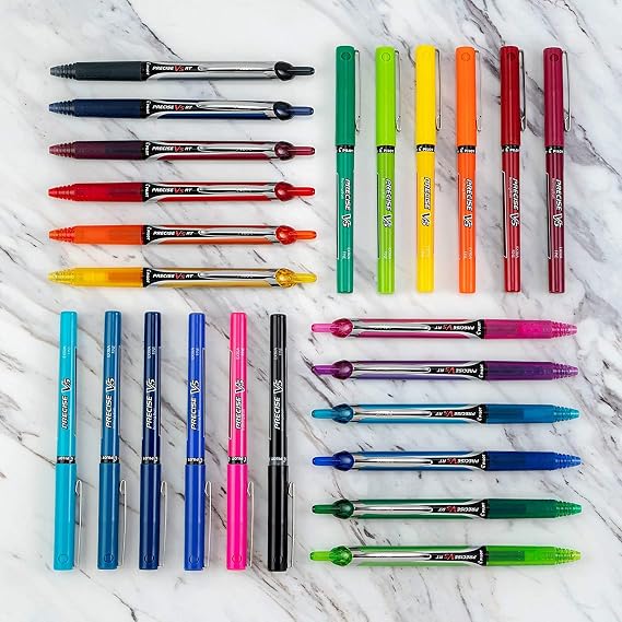 Pilot Precise V5 RT Refillable & Retractable Rollerball Pens, Extra Fine Point Pens 0.5 mm, Black, Pack of 12 - Ideal for School, Journaling & Office Writing