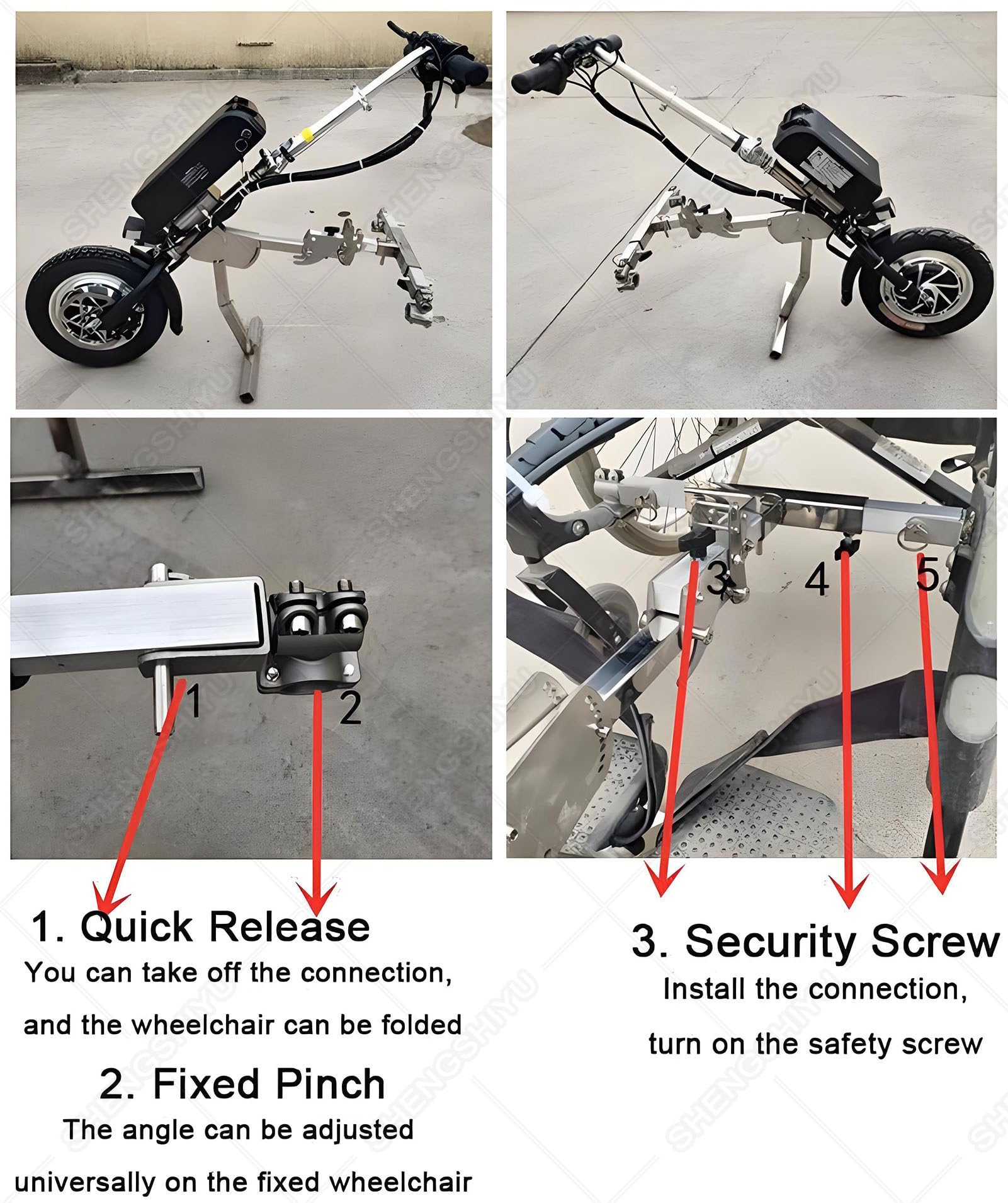 500w Silla Ruedas Eléctrica Accesorio para Silla Ruedas,Dispositivo De Tracción para Silla Ruedas,Autonomía hasta 65km,Ajuste 3 Velocidades Bicicleta Eléctrica para Discapacitados A