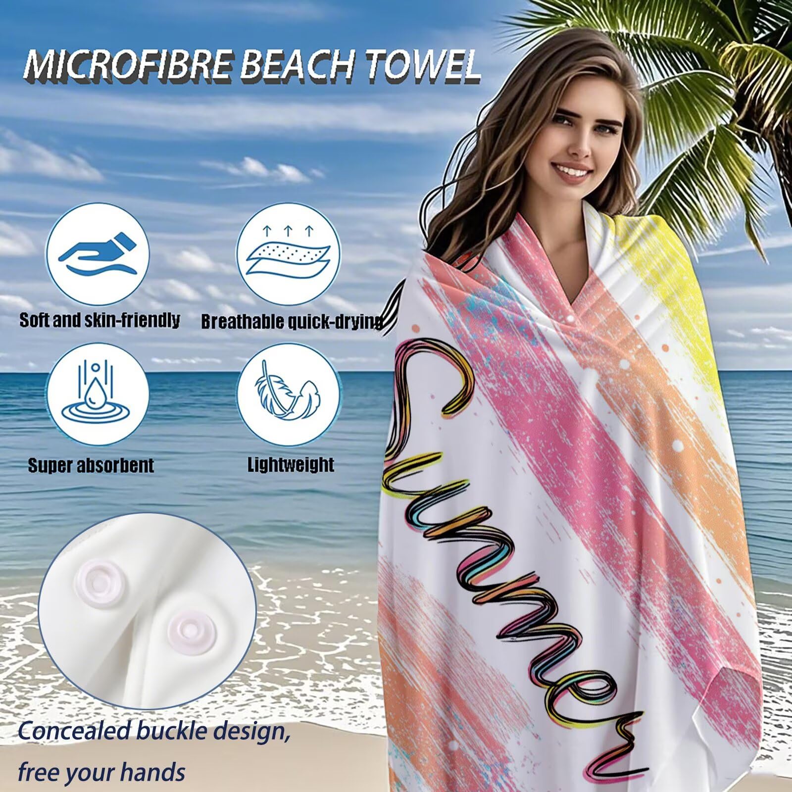 Telo Mare Microfibra, Telo Mare Grande 200x100 cm Set da 2, Antisabbia Asciugatura Rapida Assorbente Salvietta da Spiaggia Asciugamano per Palestra Piscina Viaggi Picnic, Regali Donna Estate Q-708