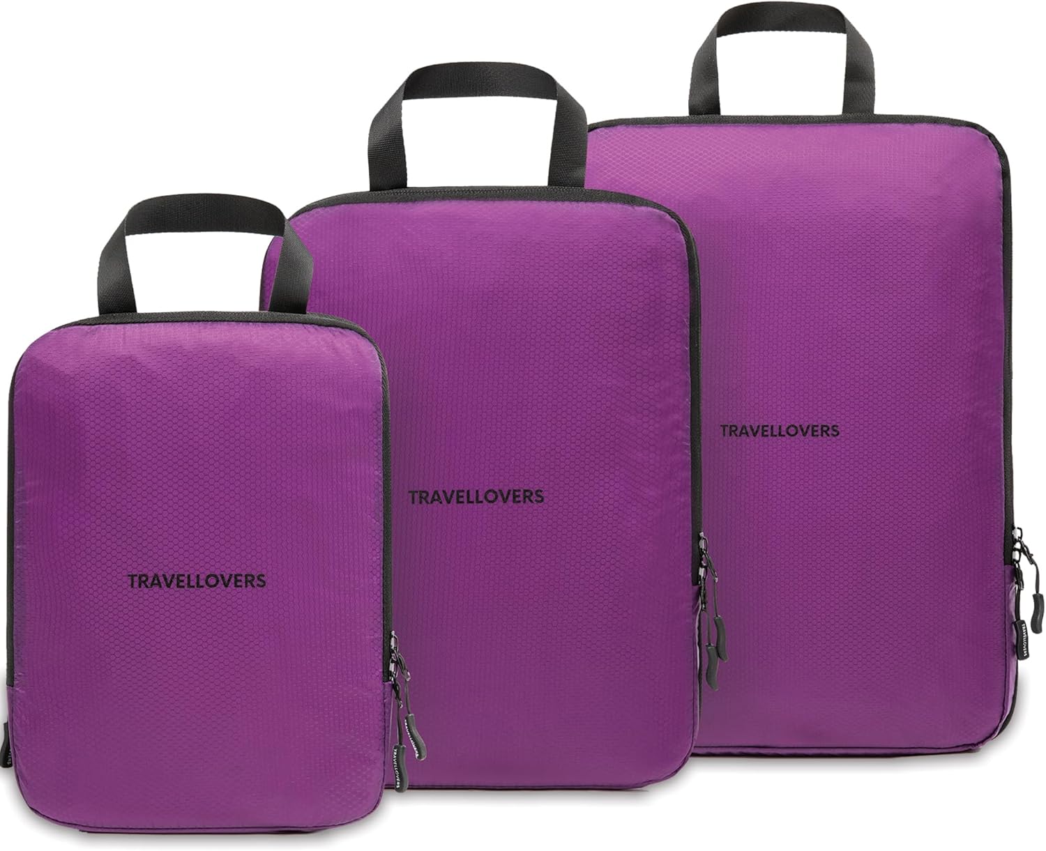 TravelLovers Compression Packing Cubes – 3-Pack Packing Cubes for Suitcases – Durable Nylon Suitcase Organiser Bags with Zipper – Waterproof Packing Cubes for Travel, Luggage Organiser Bags (Purple) TravelLovers Compression Packing Cubes – 3-Pack Packing Cubes for Suitcases – Durable Nylon Suitcase Organiser Bags with Zipper – Waterproof Packing Cubes for Travel, Luggage Organiser Bags (Purple)