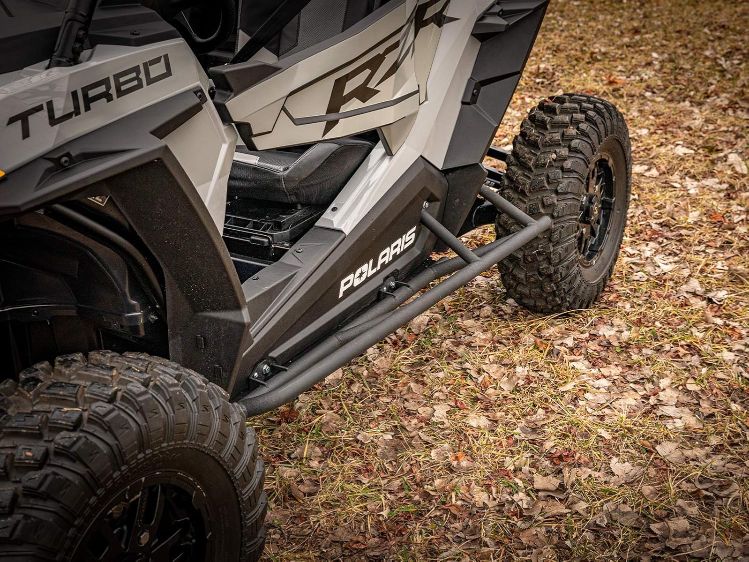 SuperATV Heavy-Duty Rock Sliding Nerf Bars for 2016+ Polaris RZR XP Turbo | Wrinkle Black | Made with 1.5” Diameter Steel Tubing | Protects Against Trees and Rocks on Tight Routes