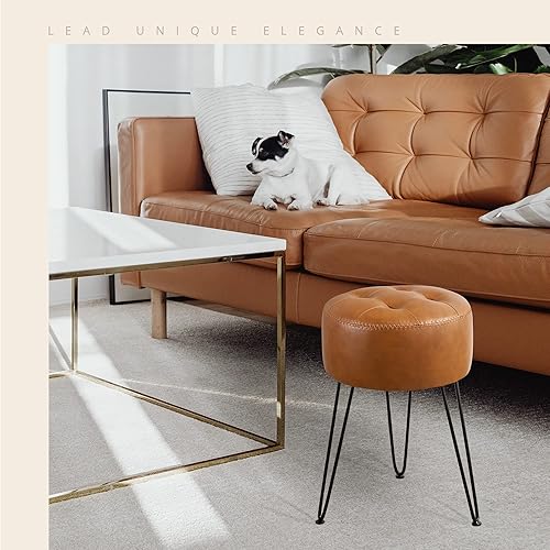 Miniatura 10 de LUE BONA Faux Leather Vanity Stool Chair for Makeup Room, Grey Stool for Vanity, 19 Height, Tufted Small Vanity Chair Stool with Metal Legs, Modern