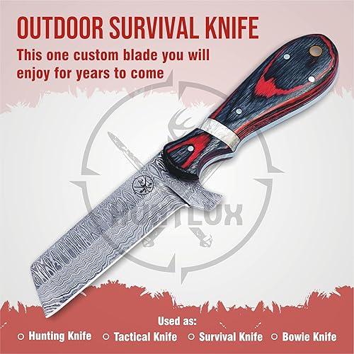 Miniatura 6 de Cuchillo de caza de acero de Damasco con funda para cinturón, cuchillo cortador de toros afilado hecho a mano de 8 pulgadas, cuchillo de hoja fija