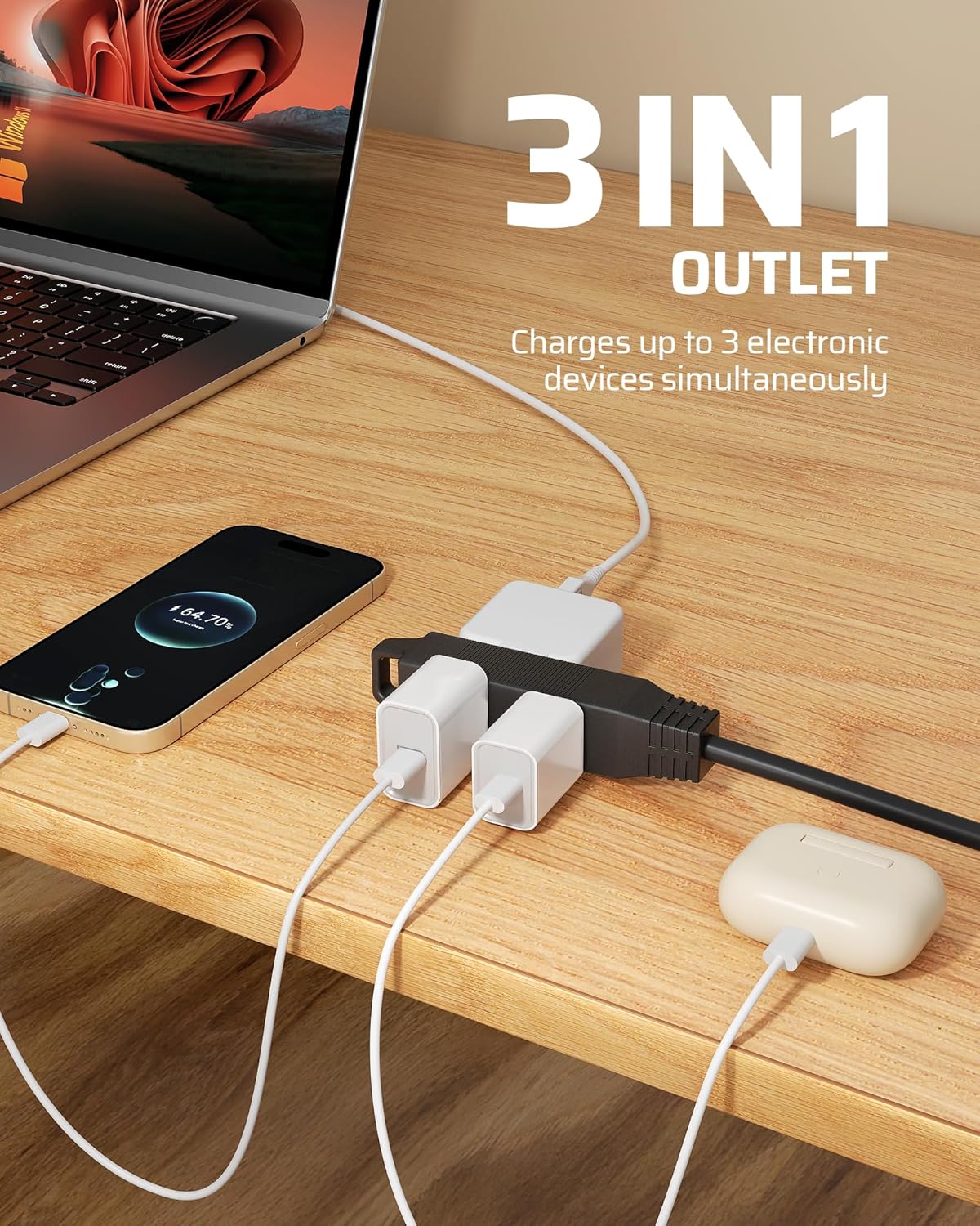 DEWENWILS 360° Rotating Flat Plug Extension Cord, 10FT Extension Cord Rotating Plug, 3 Prong 16/3C Grounded Flat Power Cable for Indoor Narrow Space, 13A/125V/1625W SJT-3, ETL Listed, Black