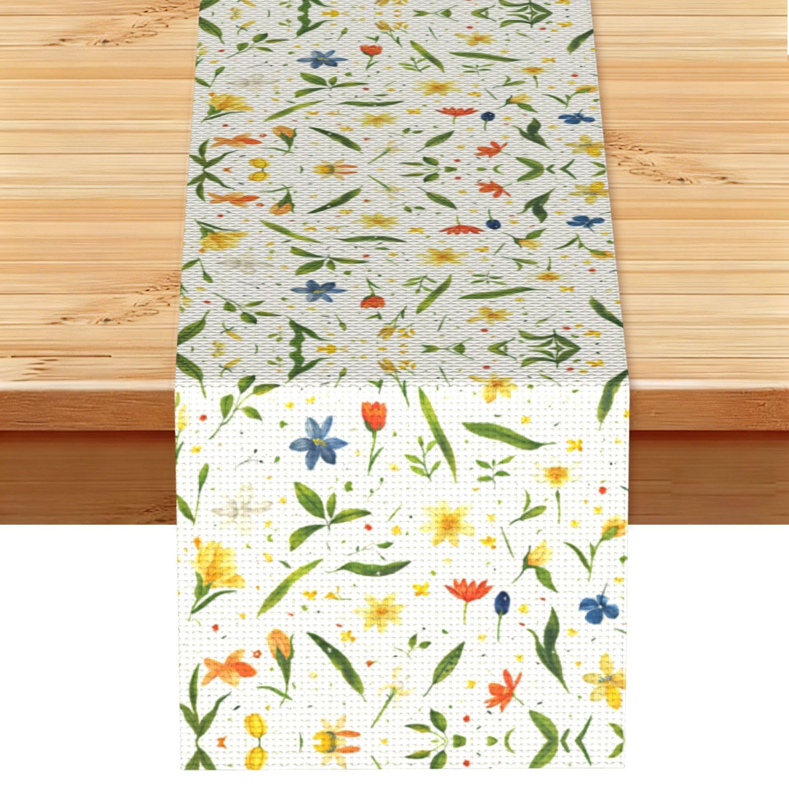 Dainty Yellow Floral Sprigs Printed Table Runner 13 x 72, Wrinkle Resistant Decor for Dining Table Coffee Table Fireplace