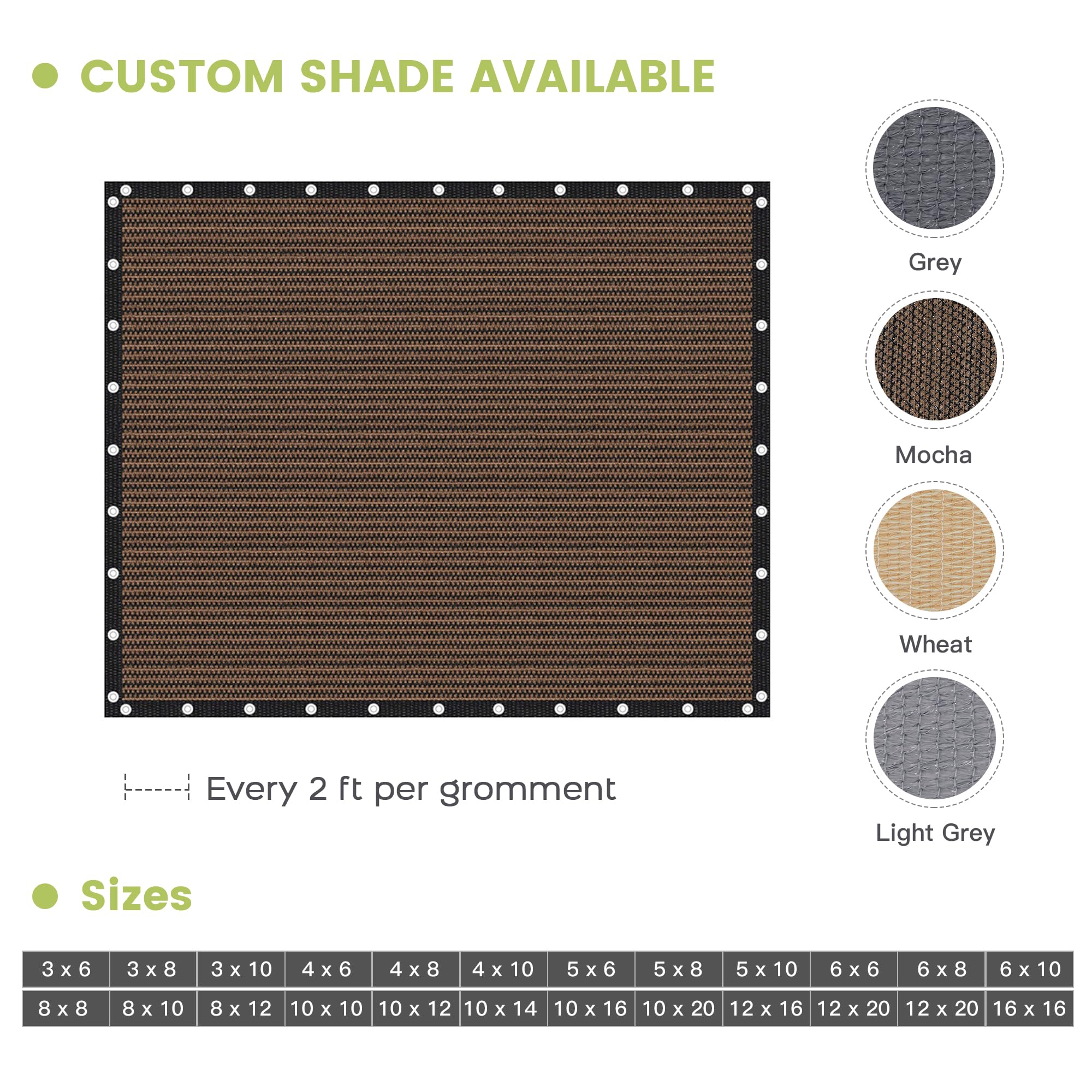 VOXBIN 90% Shade Cloth, Outdoor Sun Shade Cover with Grommets, UV Block Shade Fabric for Patio, Backyards, Carport, Garden 10x12 FT, Mocha