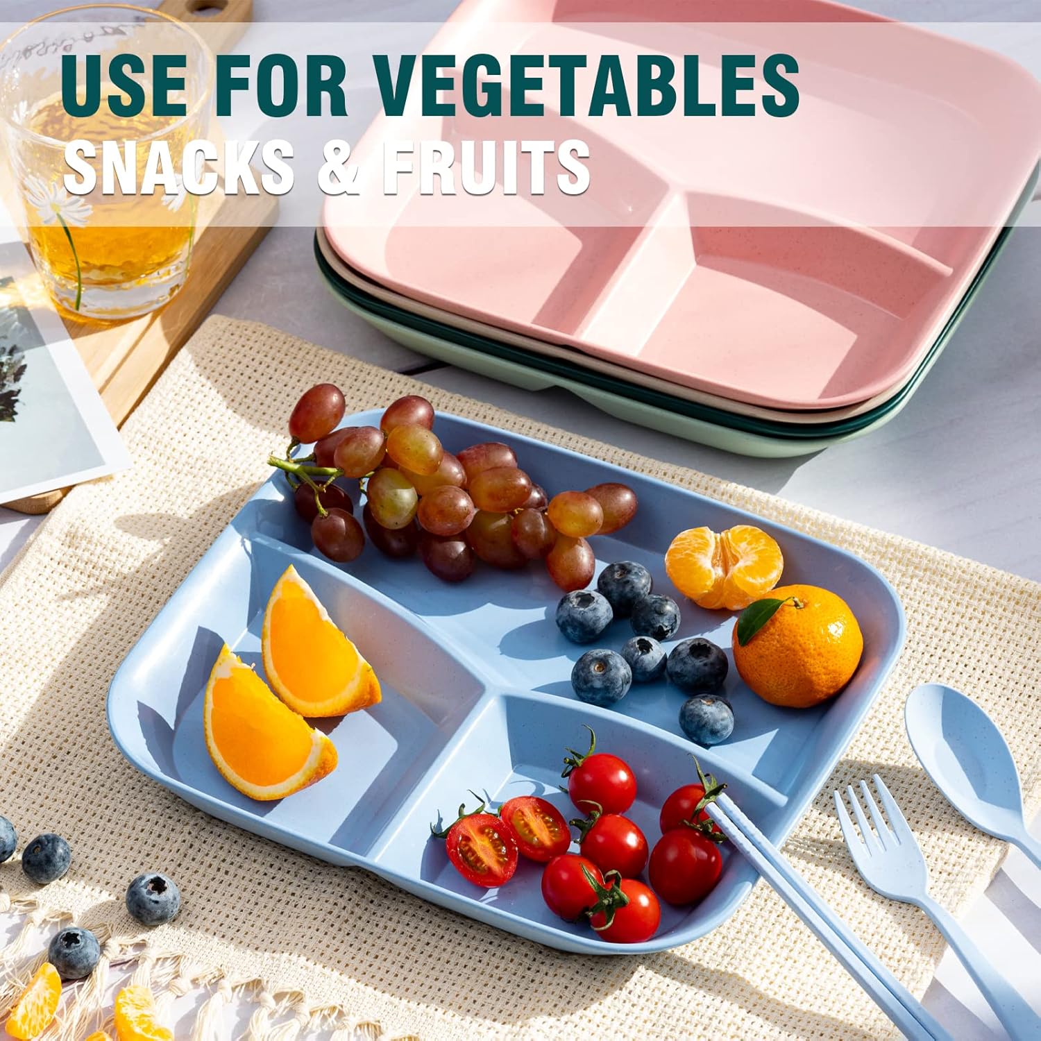 DYB DONGYONGBAO Unbreakable Divided Plates 10 Inch 5 PCS,Reusable Wheat Straw Kids Plates,Microwave And Dishwasher Safe, Perfect For Kids And Adults - Image 3