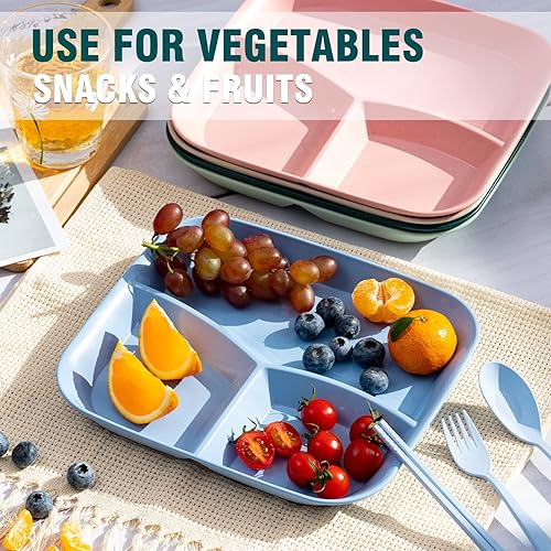 Miniatura 3 de DYB DONGYONGBAO Platos divididos irrompibles de 10 pulgadas, 5 piezas, platos reutilizables de paja de trigo para niños, aptos para microondas y