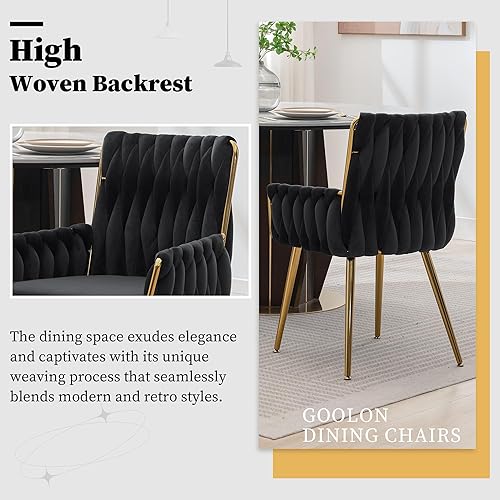 Miniatura 5 de GOOLON Juego de 2 sillas de comedor de terciopelo, modernas sillas de cocina tapizadas tejidas, sillas de escritorio de lujo con respaldo hecho a