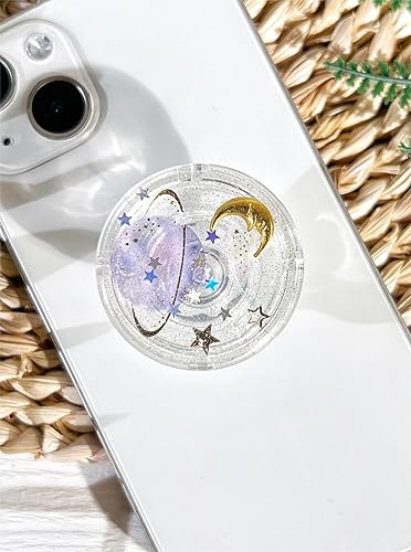 Shining Moon and Stars - Soporte para teléfono transparente, hecho a mano, ampliable, plegable, transparente, accesorio para teléfono celular, dijes