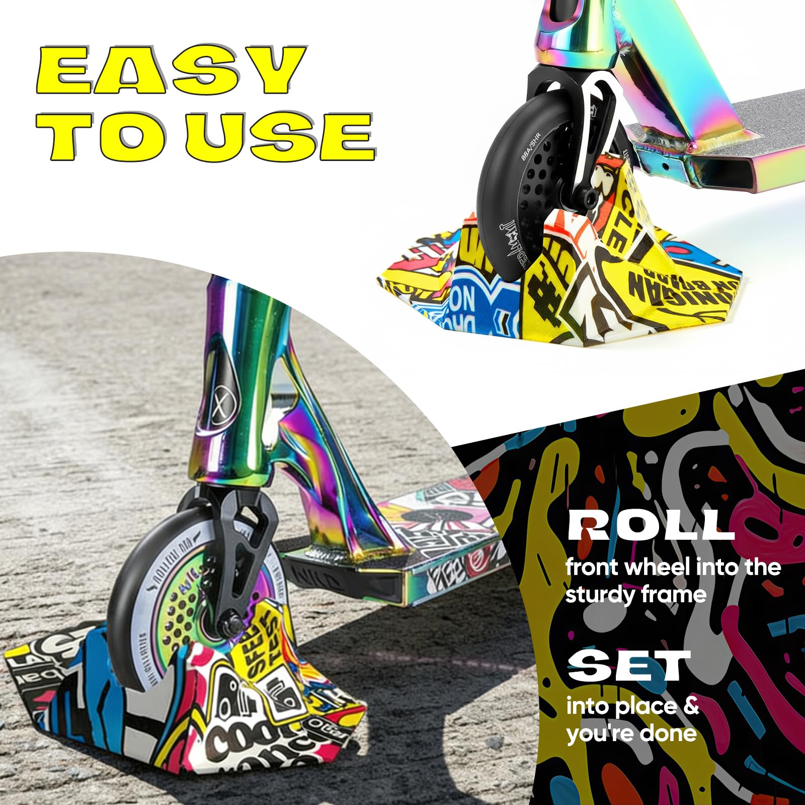 Universal Scooter Ständer Für Stunt-Scooter – Passend Für 95–125 Mm Räder, Graffiti-Design, Stabil, Mit Wandmontage-Option