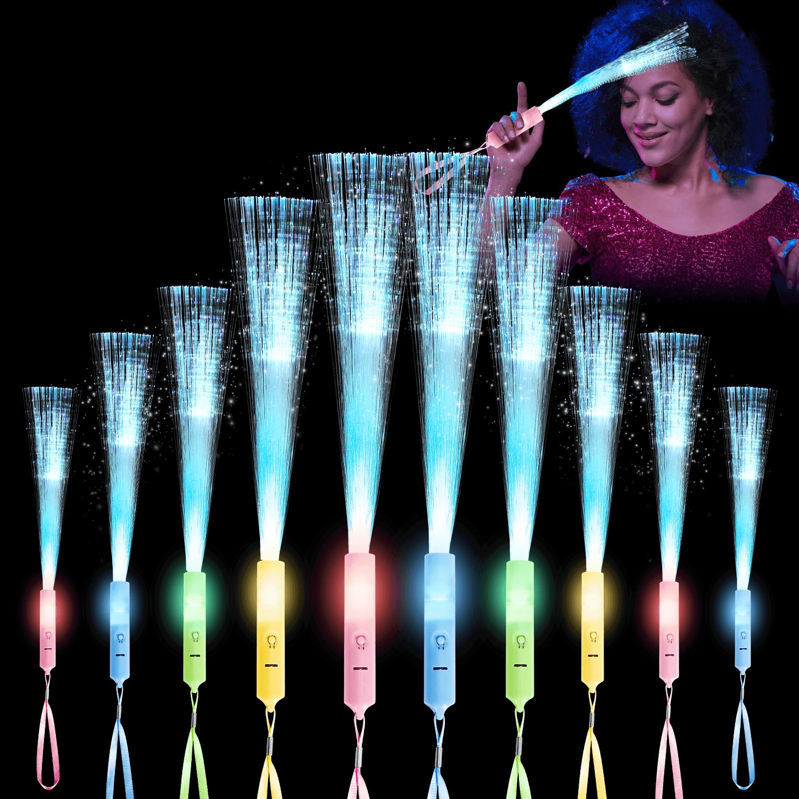 28 Pcs Glow Fiber Optic Wands LED Flashing Sticks, Sparkler Firework Sticks, Light Up Toy for Kids, Glow in The Dark Party Favor Supplies Bulk Rave Magic Decoration for Wedding Halloween Easter