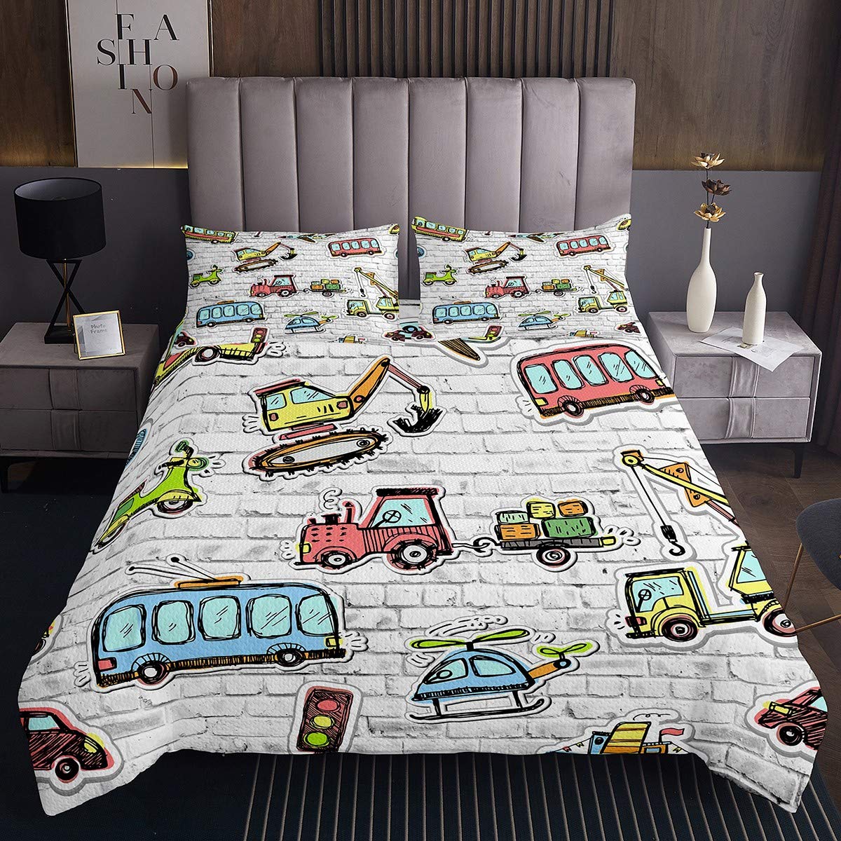 Juego de edredón para niños con Lindos para niños,niñas,excavadoras,Tractores,colchas,maquinas,de Pared,3 Unidades