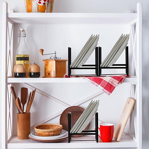 Miniatura 7 de Skylety Organizador de 8 soportes de platos de metal para almacenamiento de platos, estante vertical de platos para gabinete, platos, tazones,