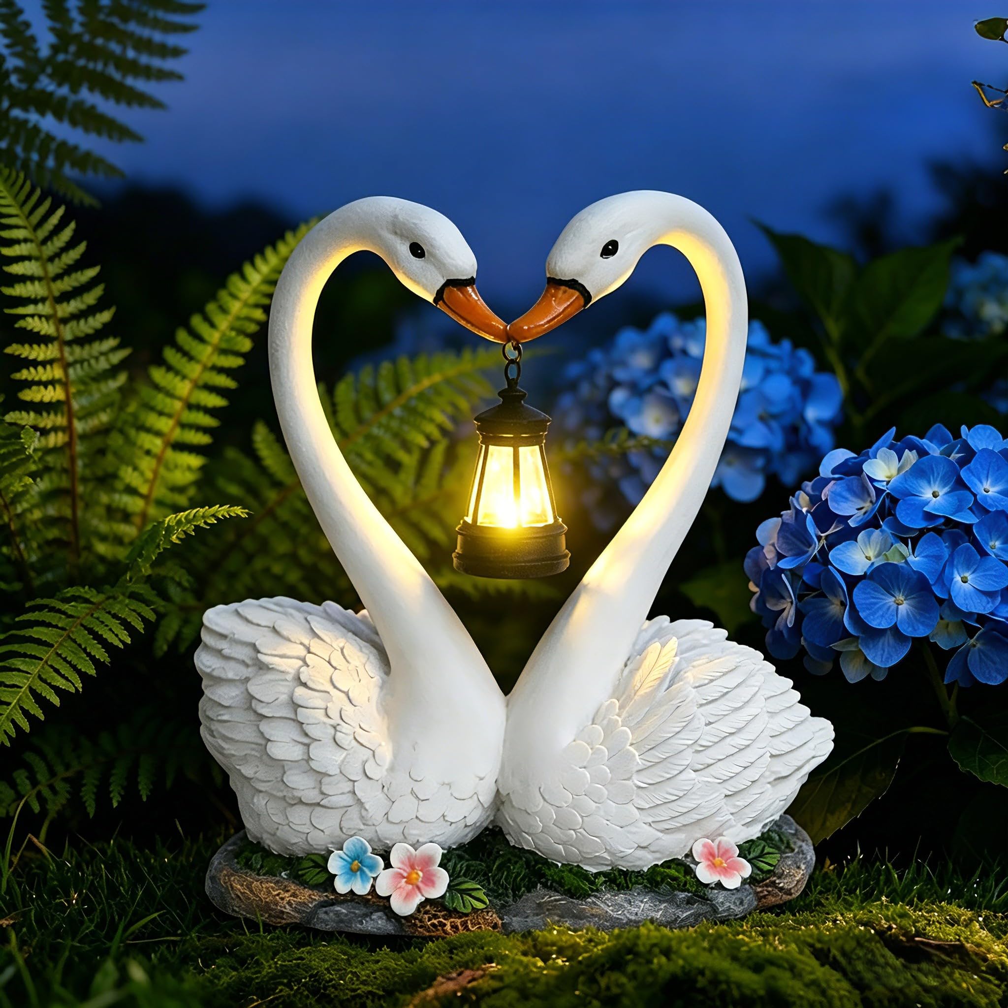 Statuetta da giardino a energia solare con lanterna a LED, in resina, coppia, stile 1