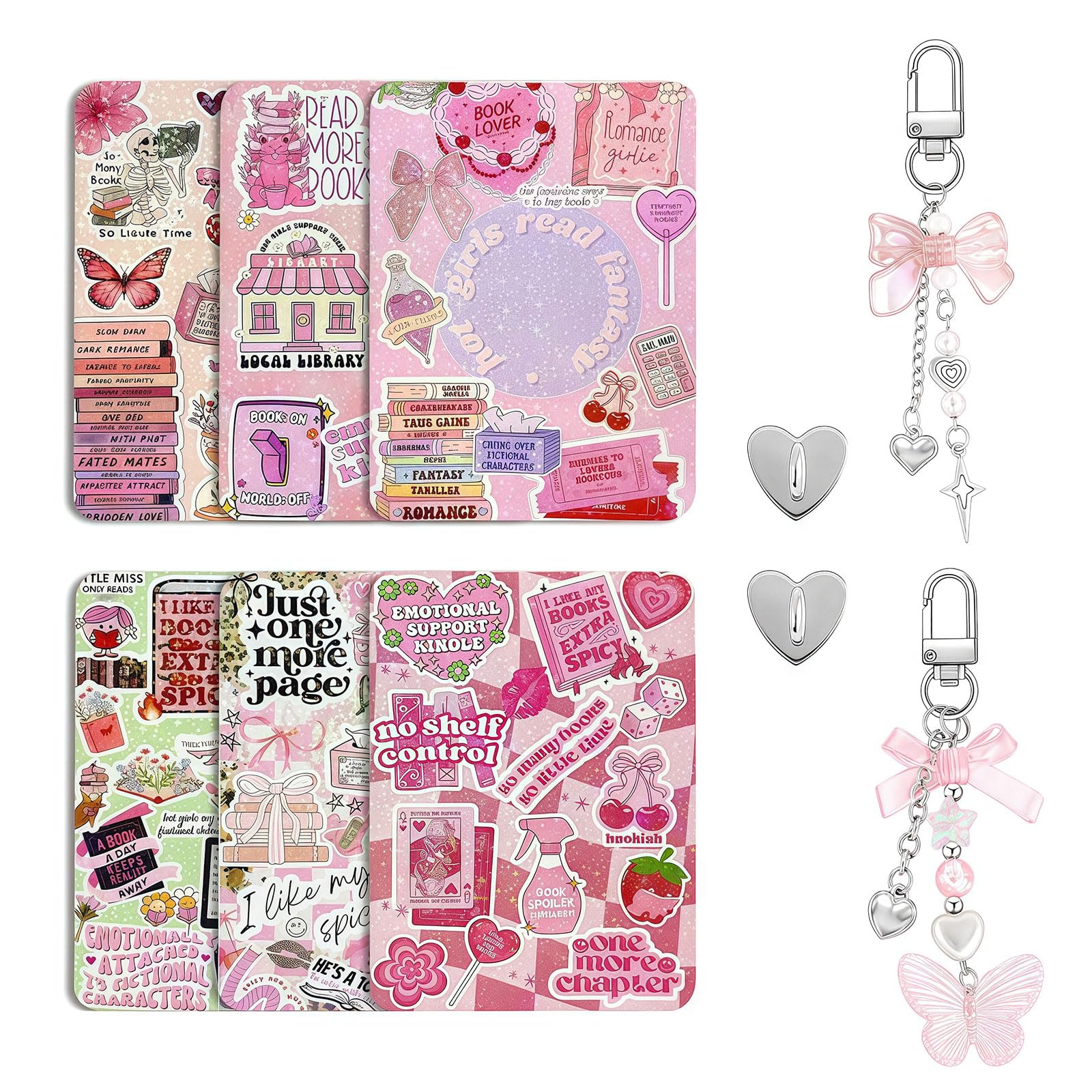 6Pcs Inserts Cardstock For Kindle Paperwhite Clear Case 2Pcs E-Reader Phone Charm Bracelets Decor For Women Reader Booklovers Pink Theme Inserts Valentine Gifts For Kindle 11-12Th Generation