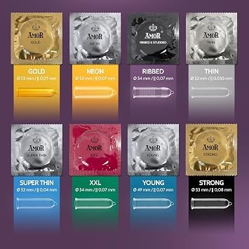 AMOR Premium Condoms Ribbed-Dotted, Ø 54 mm, Transparent, Pack of 50