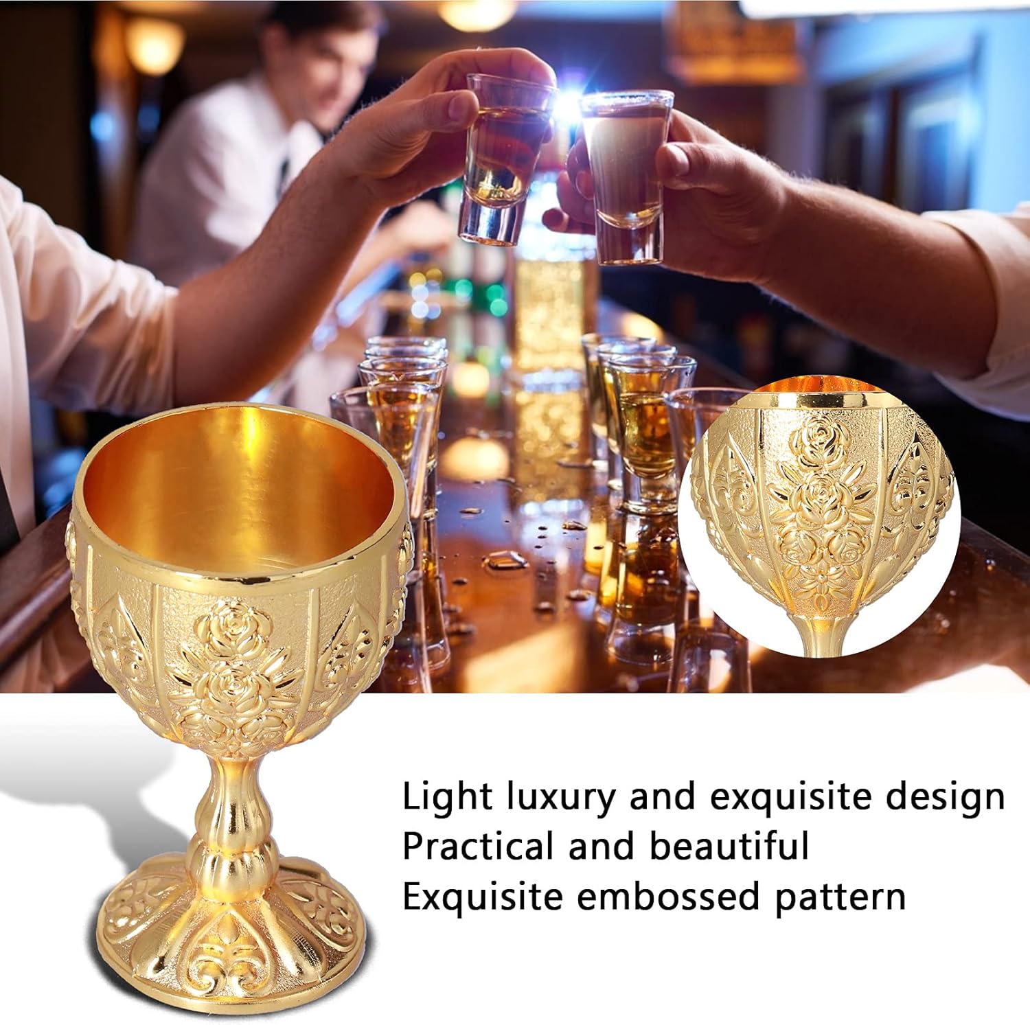 Pssopp 2Pcs Royal Chalice Embossed Cup, Small Size Unbreakable Goblets European High Grade Golden Goblet Vintage Wine Cup for Decoration Home Collection(Pumpkin Gold)