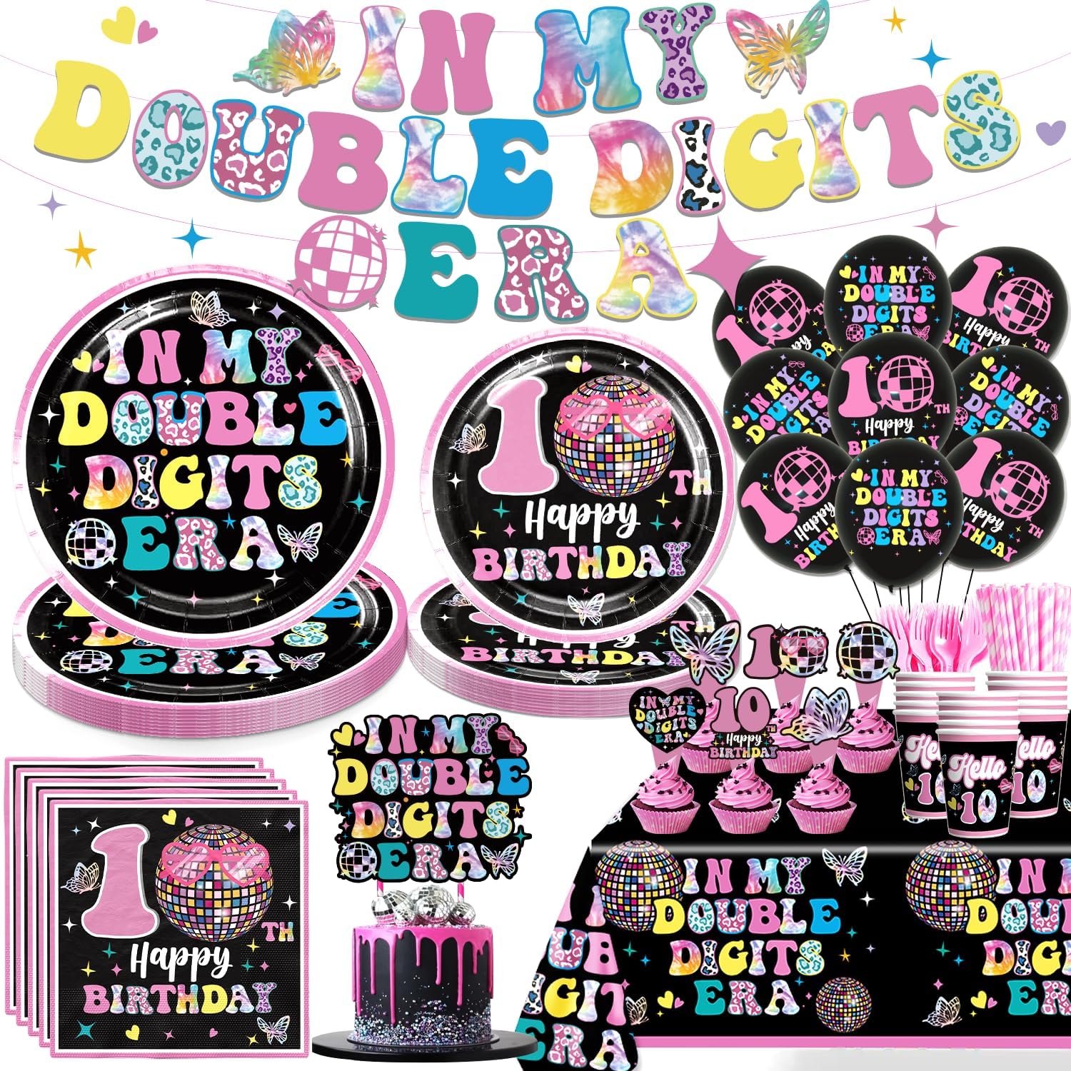 185pcs 10th Birthday Decorations for Girl, Double Digits