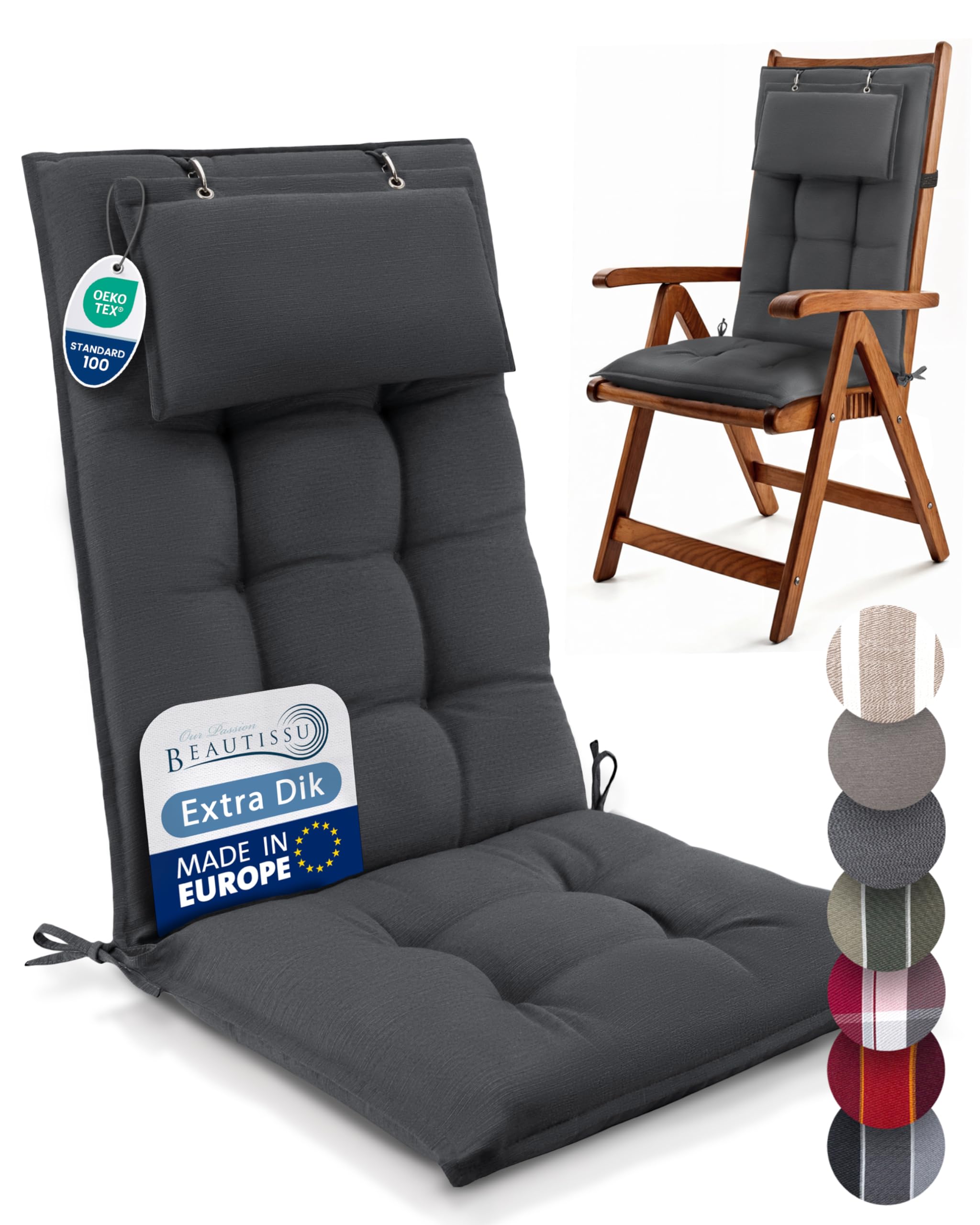 Beautissu Set van 4 Tuinkussens met Hoge Rugleuning voor Tuinstoelen